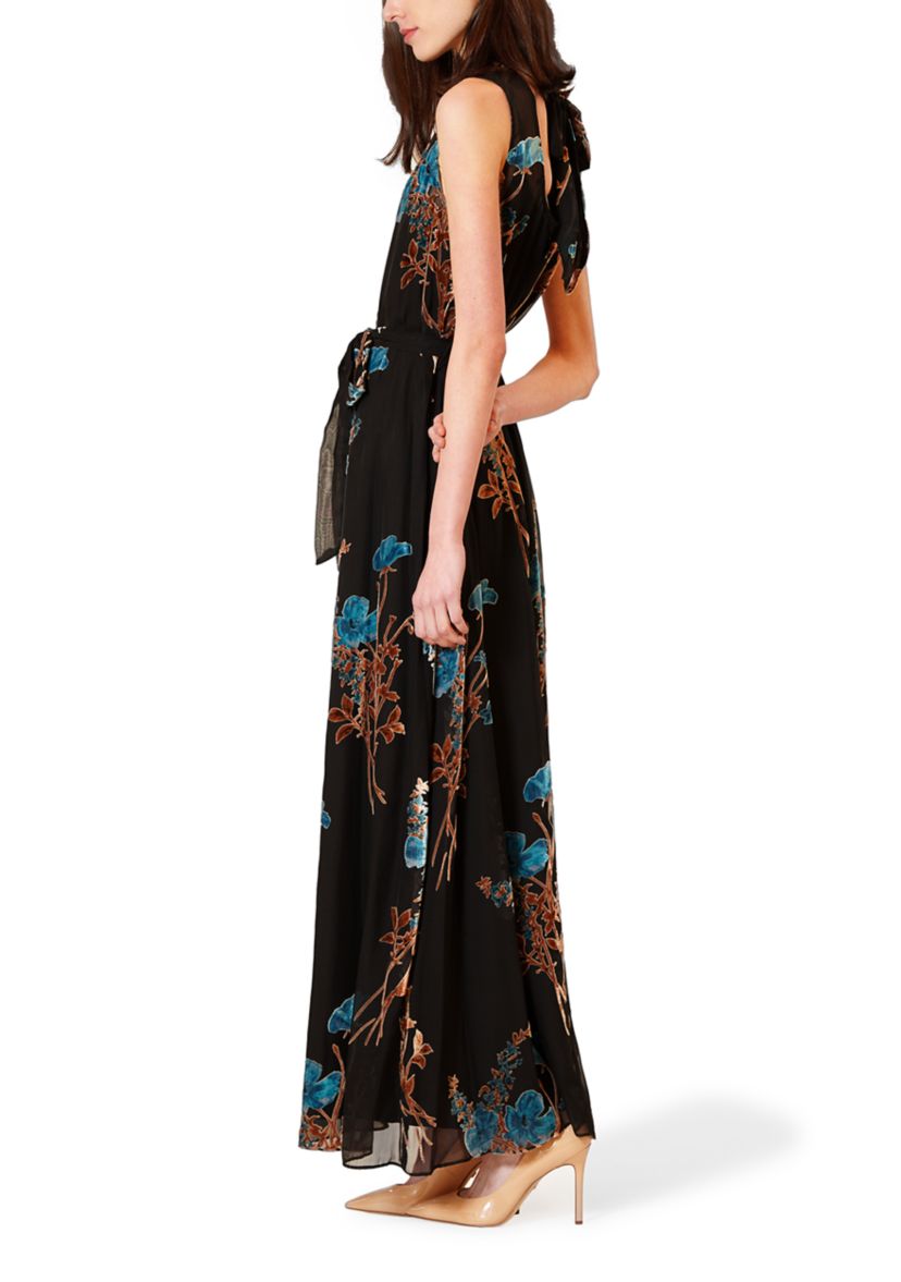 Womens Sleeveless Velvet Floral Burnout Dress