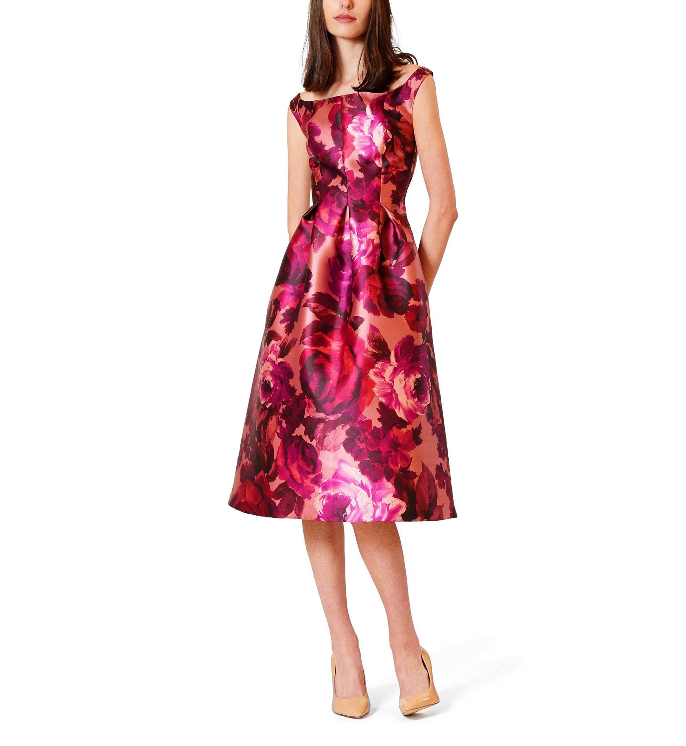 Womens Off the Shoulder Printed Twill Short Dress
