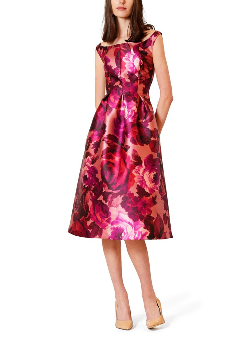 Womens Off the Shoulder Printed Twill Short Dress