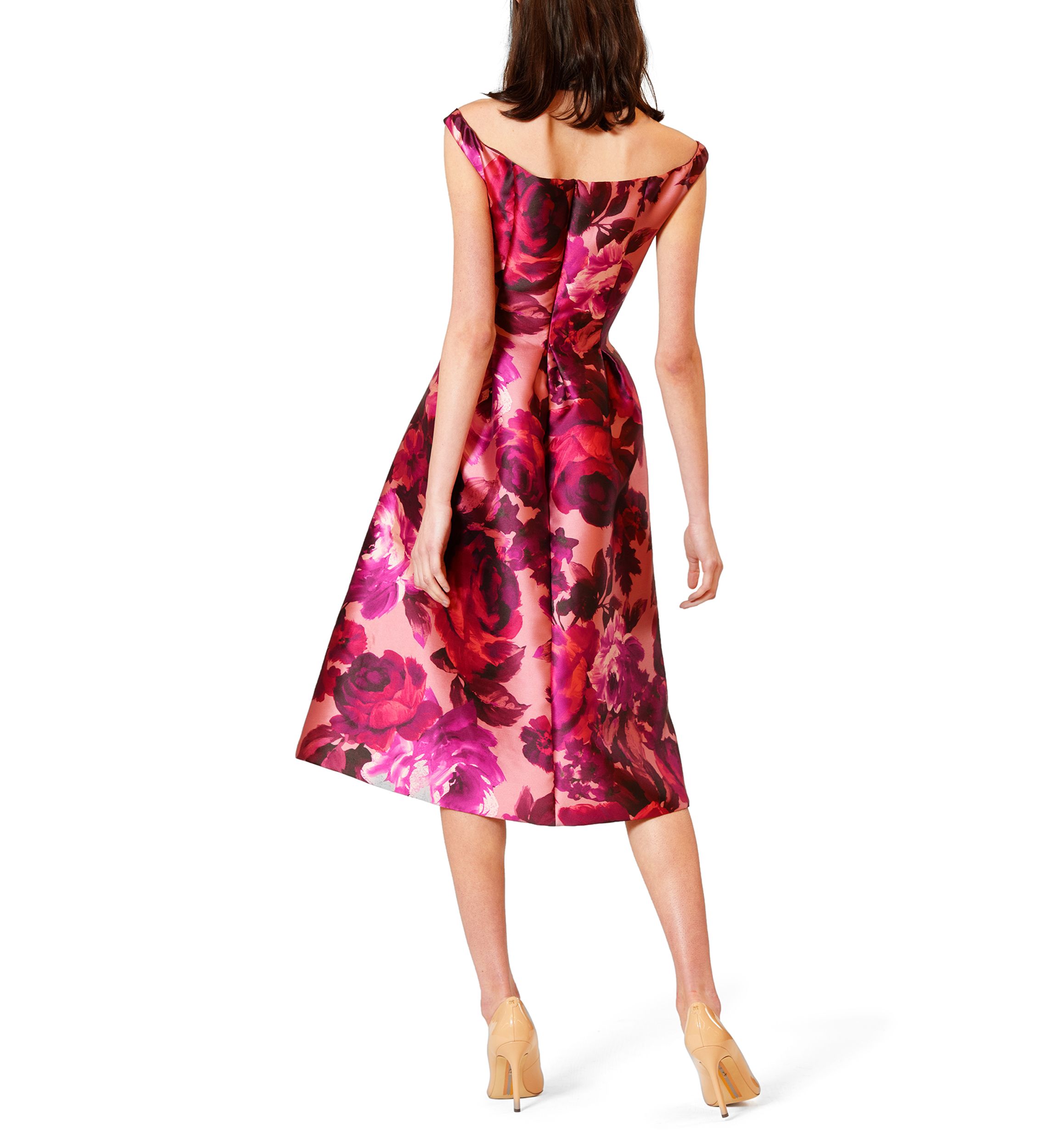Womens Off the Shoulder Printed Twill Short Dress
