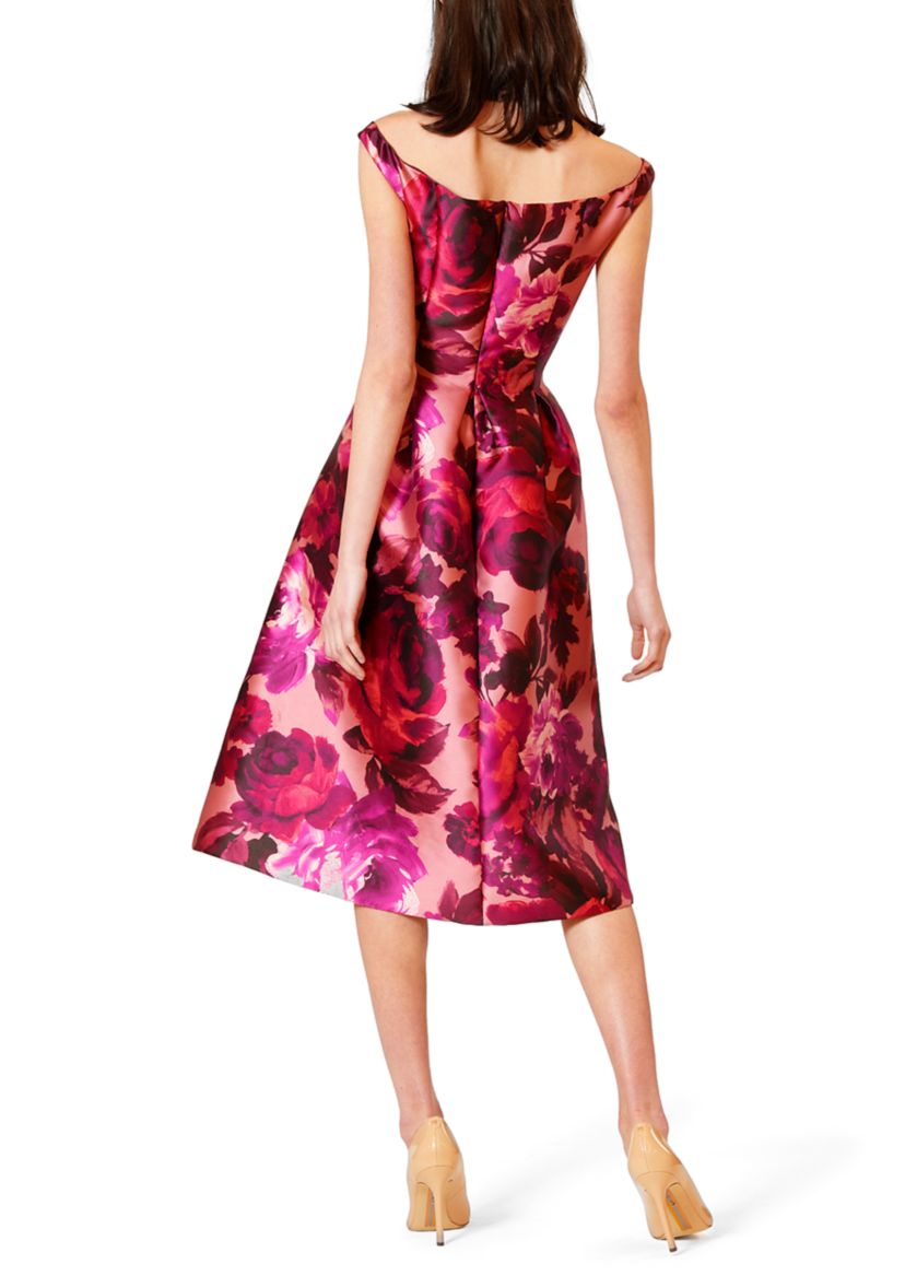 Womens Off the Shoulder Printed Twill Short Dress