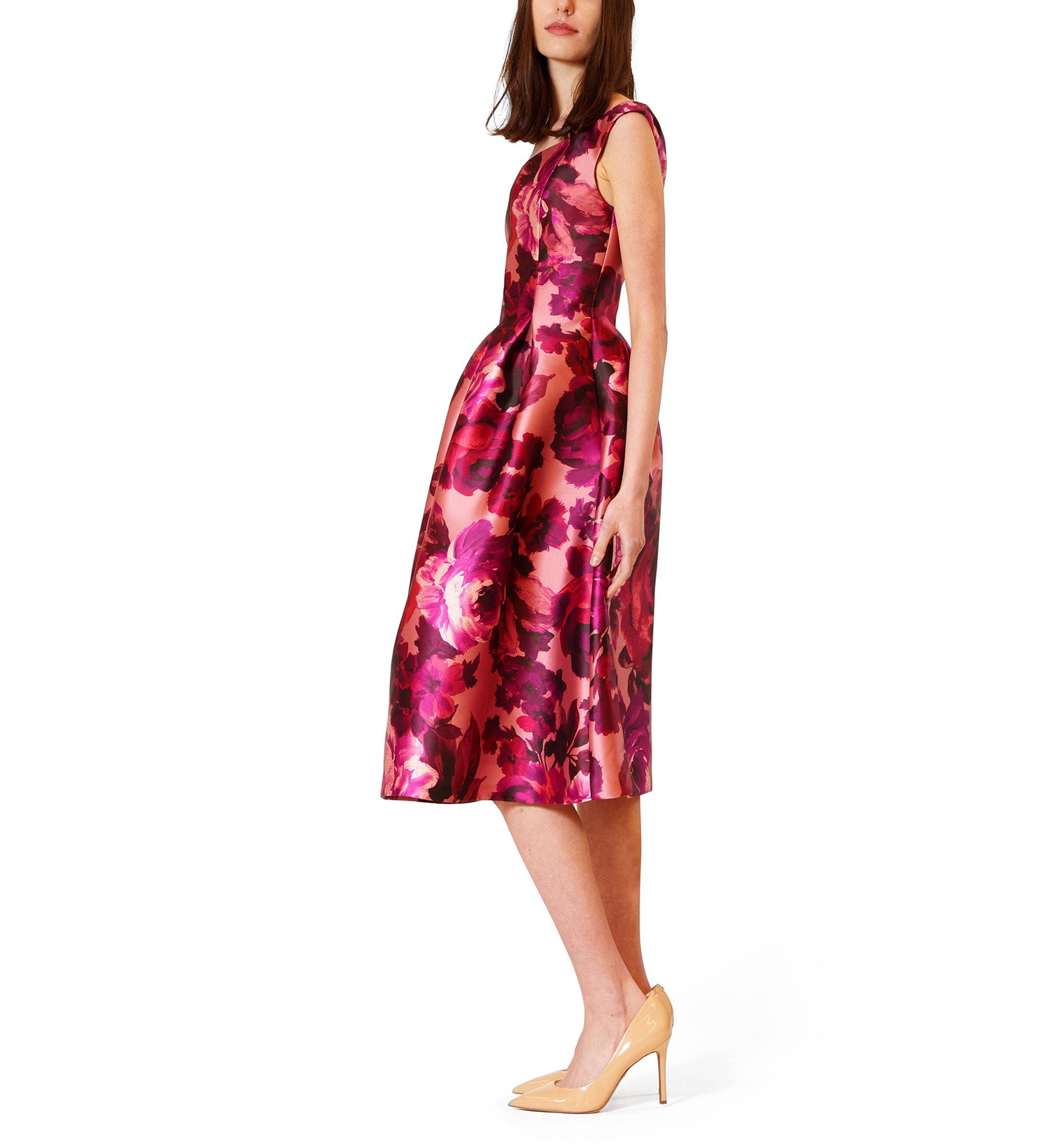 Womens Off the Shoulder Printed Twill Short Dress
