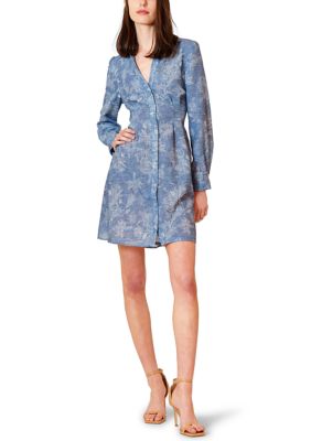 Julia Jordan Women's Long Sleeve Printed Denim A-Line Dress, Blue, 16 Regular