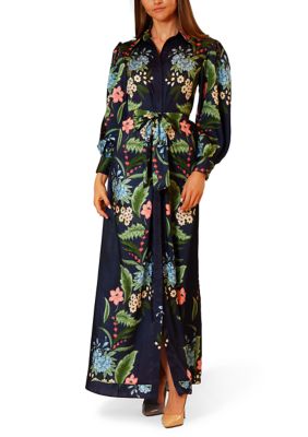 Julia Jordan Women's Long Sleeve Printed Satin Shirtdress, Navy Blue, 12 Regular