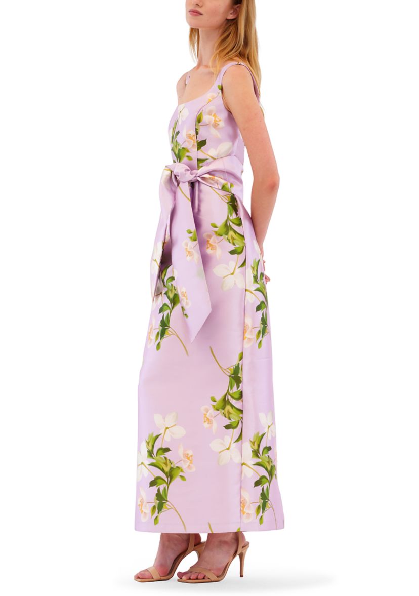 Womens Sleeveless Floral Tie Waist Dress