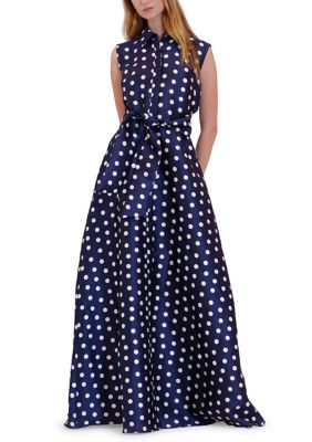 Julia Jordan Women's Sleeveless Polka Dot Maxi Dress, Navy Blue, 6