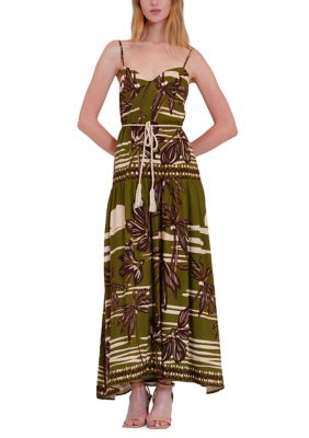 Julia Jordan Women's Sleeveless Printed Linen A-Line Dress, Green, 16