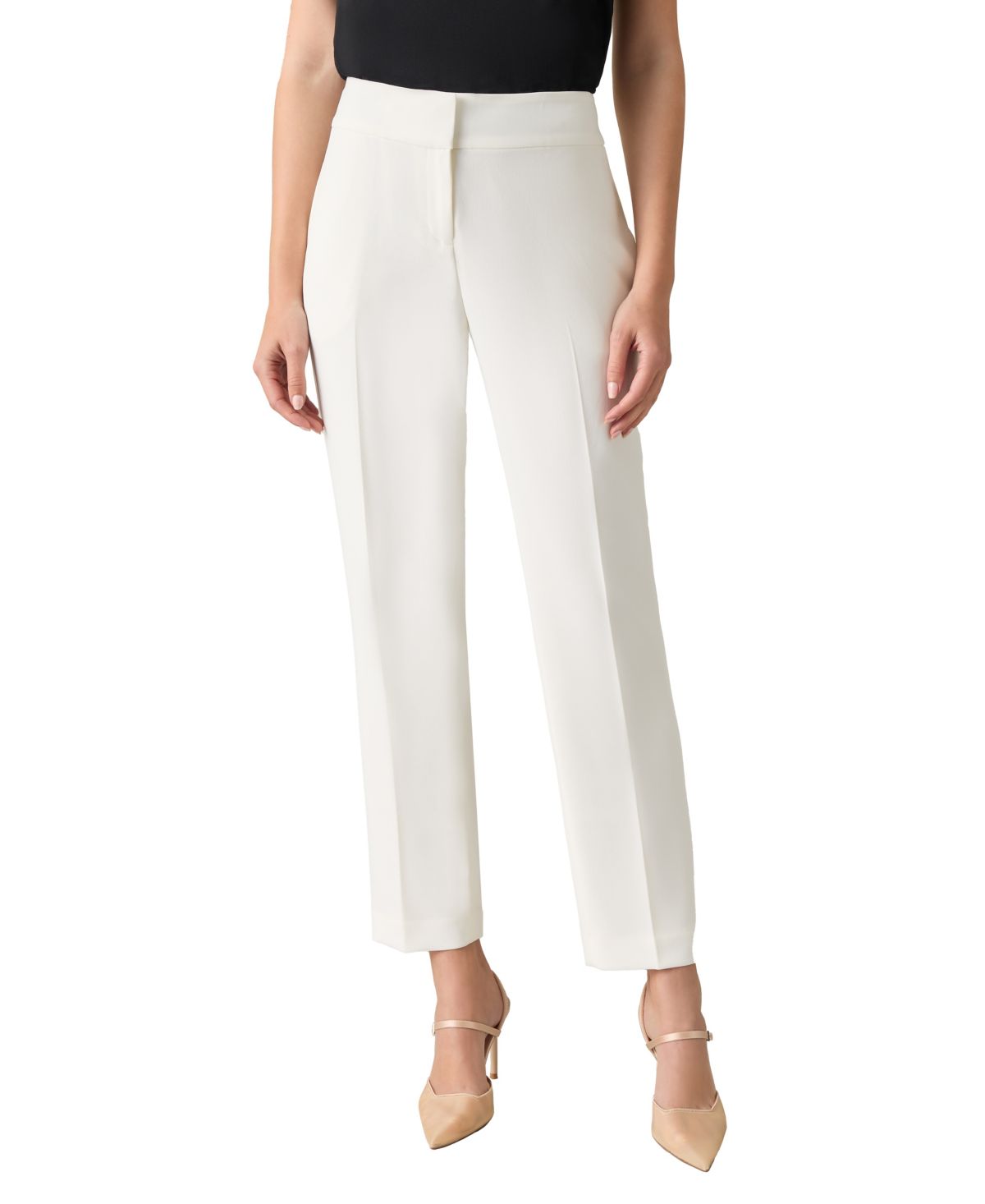 Womens Stretch Crepe Fly Front Slim Pant