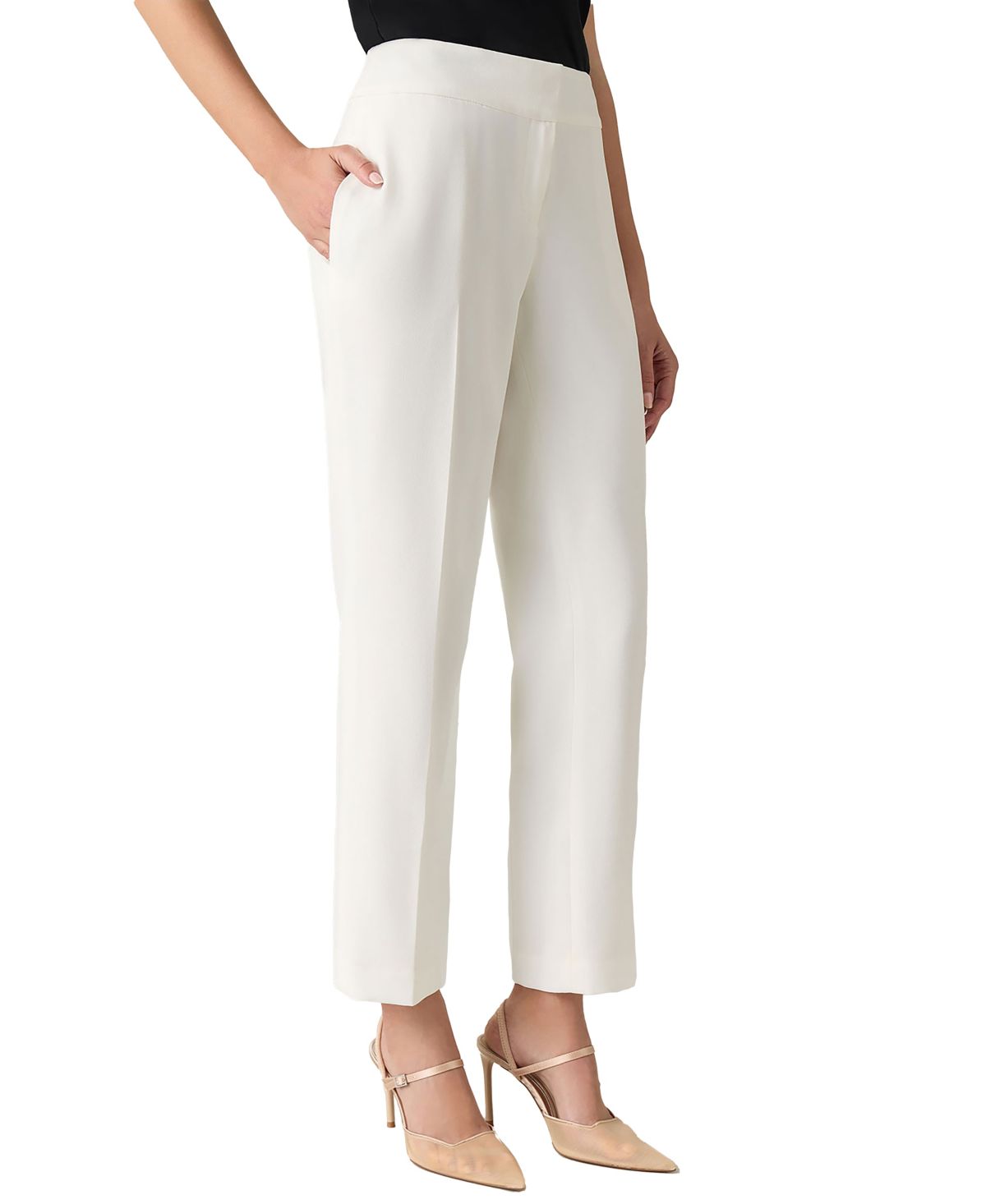 Womens Stretch Crepe Fly Front Slim Pant