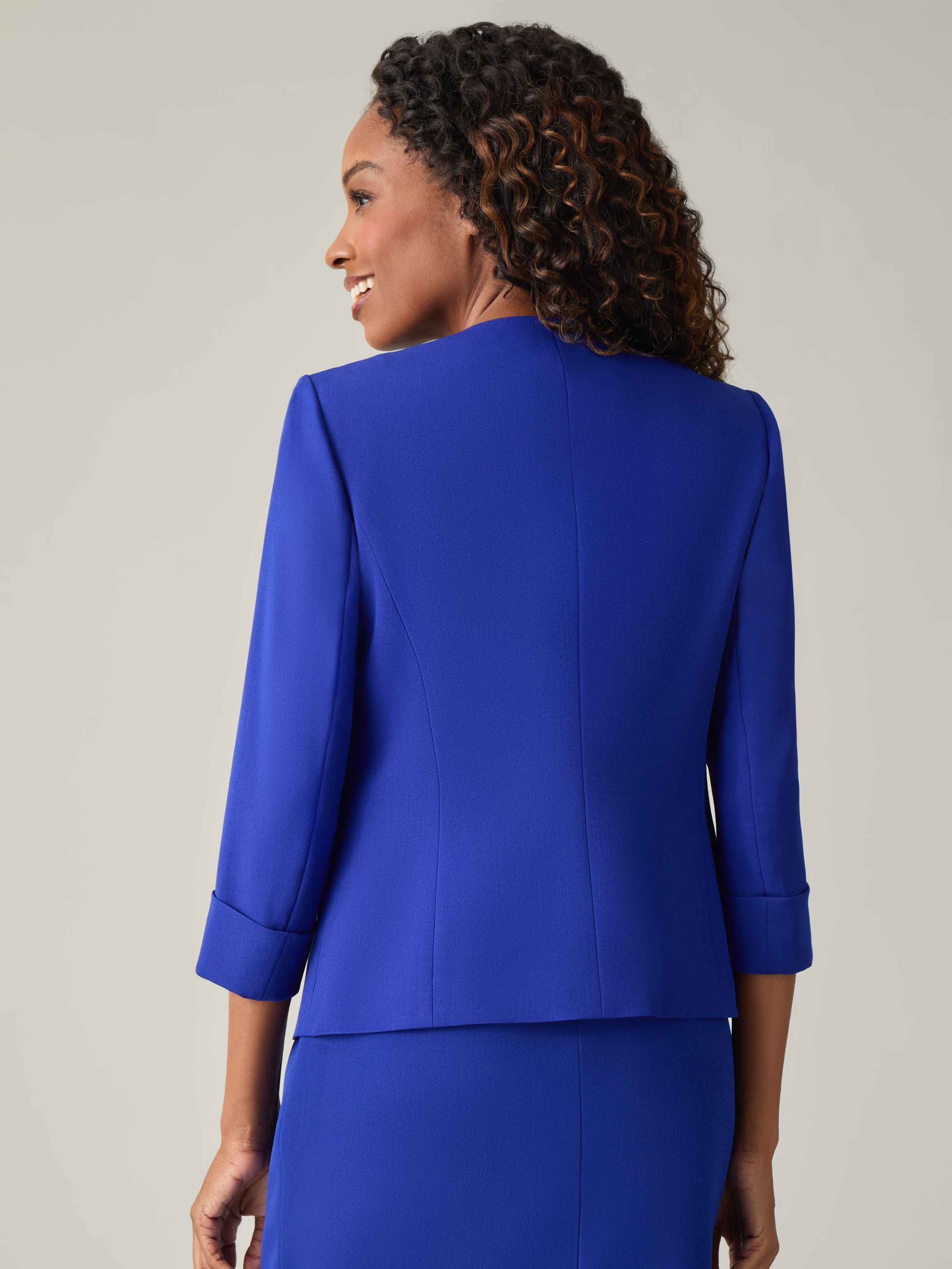 Petite Stretch Crepe Cardigan With Rolled Cuff Sleeves