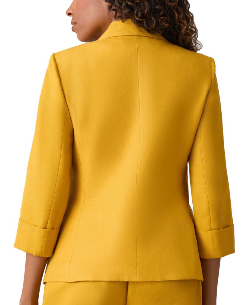 Womens Petite Linen Blend Square Snap Notch Collar Jacket