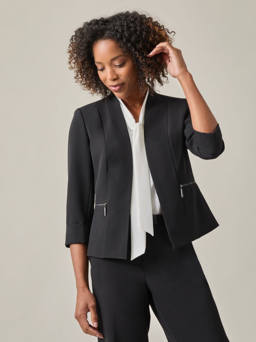 Womens Petite Stretch Crepe Open Cardigan Jacket