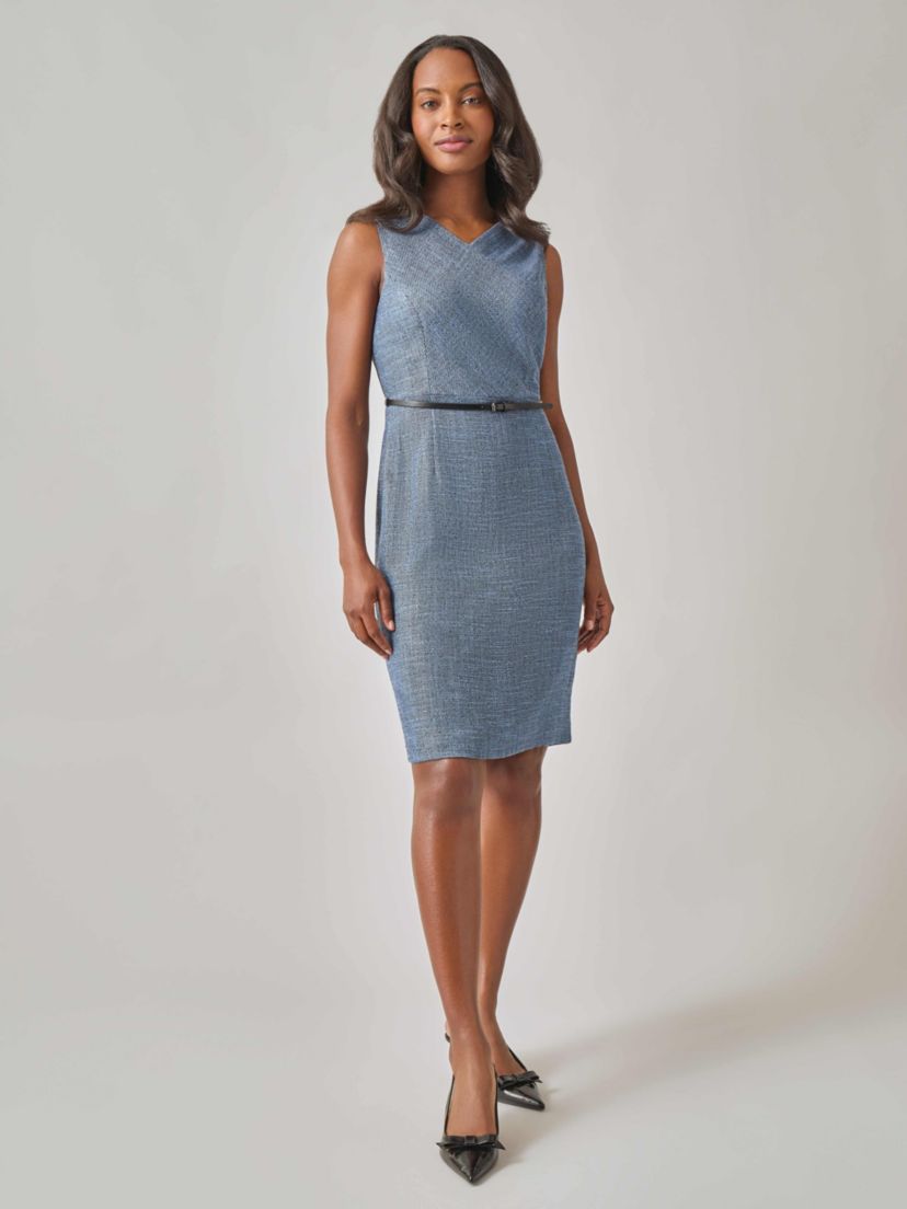Tweed V-Neck Dress With Belt