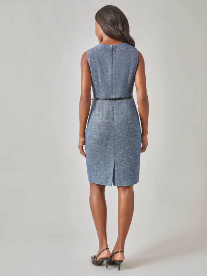 Tweed V-Neck Dress With Belt