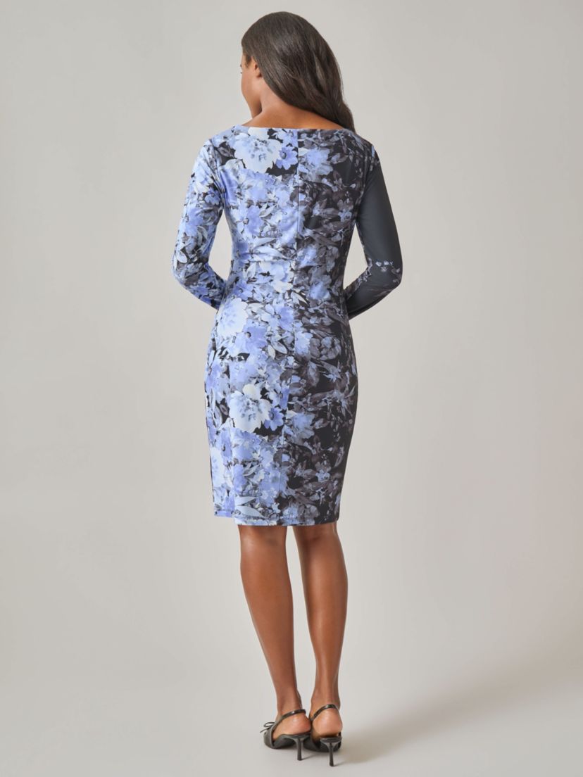 Long Sleeve Boat Neck Side Pleat Dress
