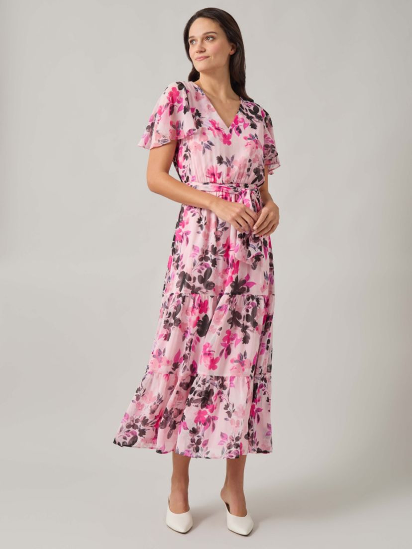 Petite Flutter Sleeve Tiered Dress