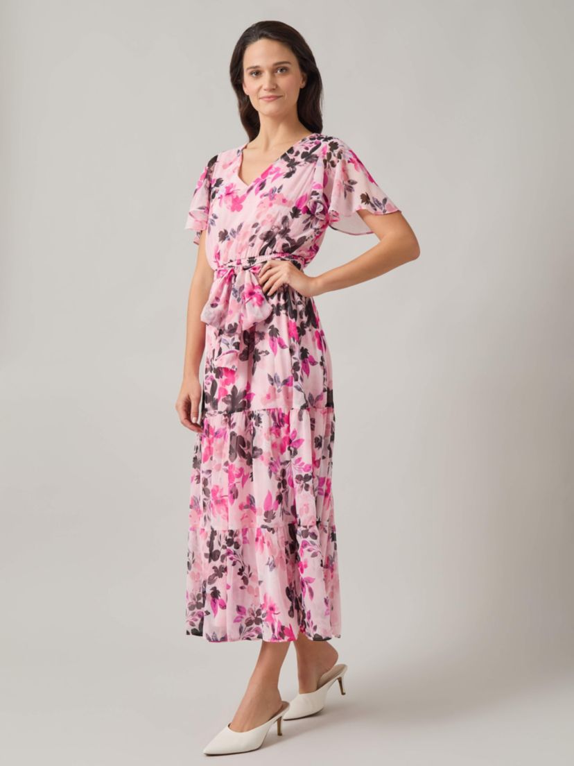 Petite Flutter Sleeve Tiered Dress