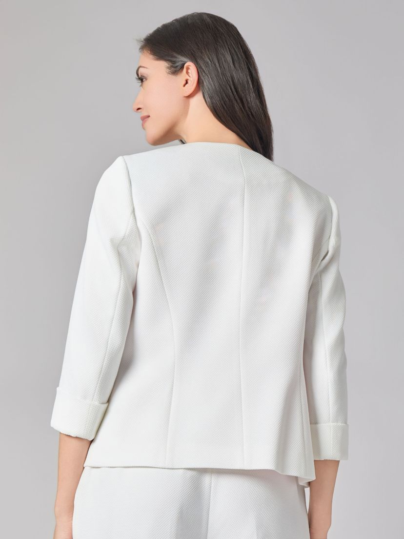 Pique Cardigan With Rolled Cuff Sleeves
