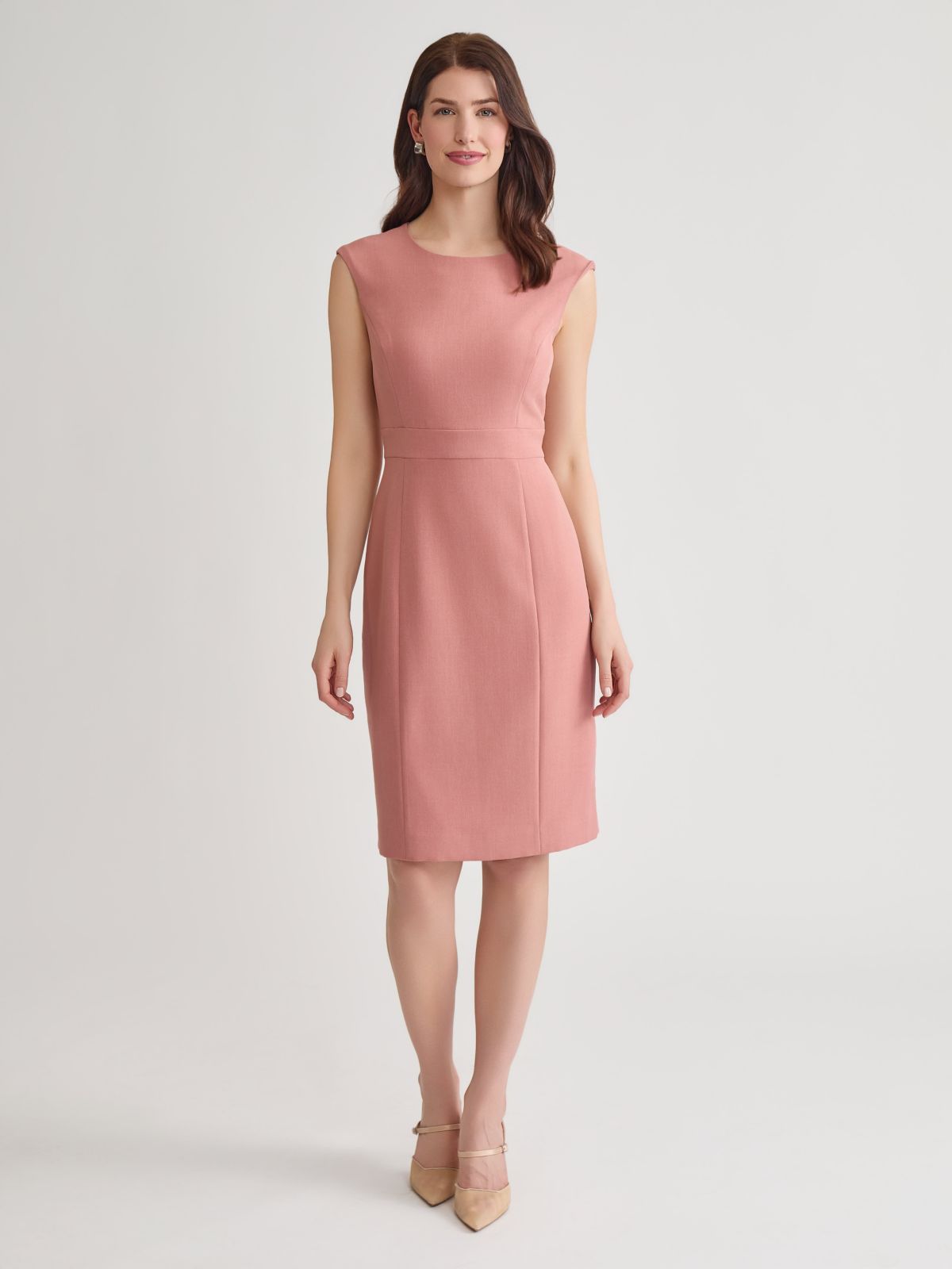 Stretch Crepe Banded Waist Sheath Dress