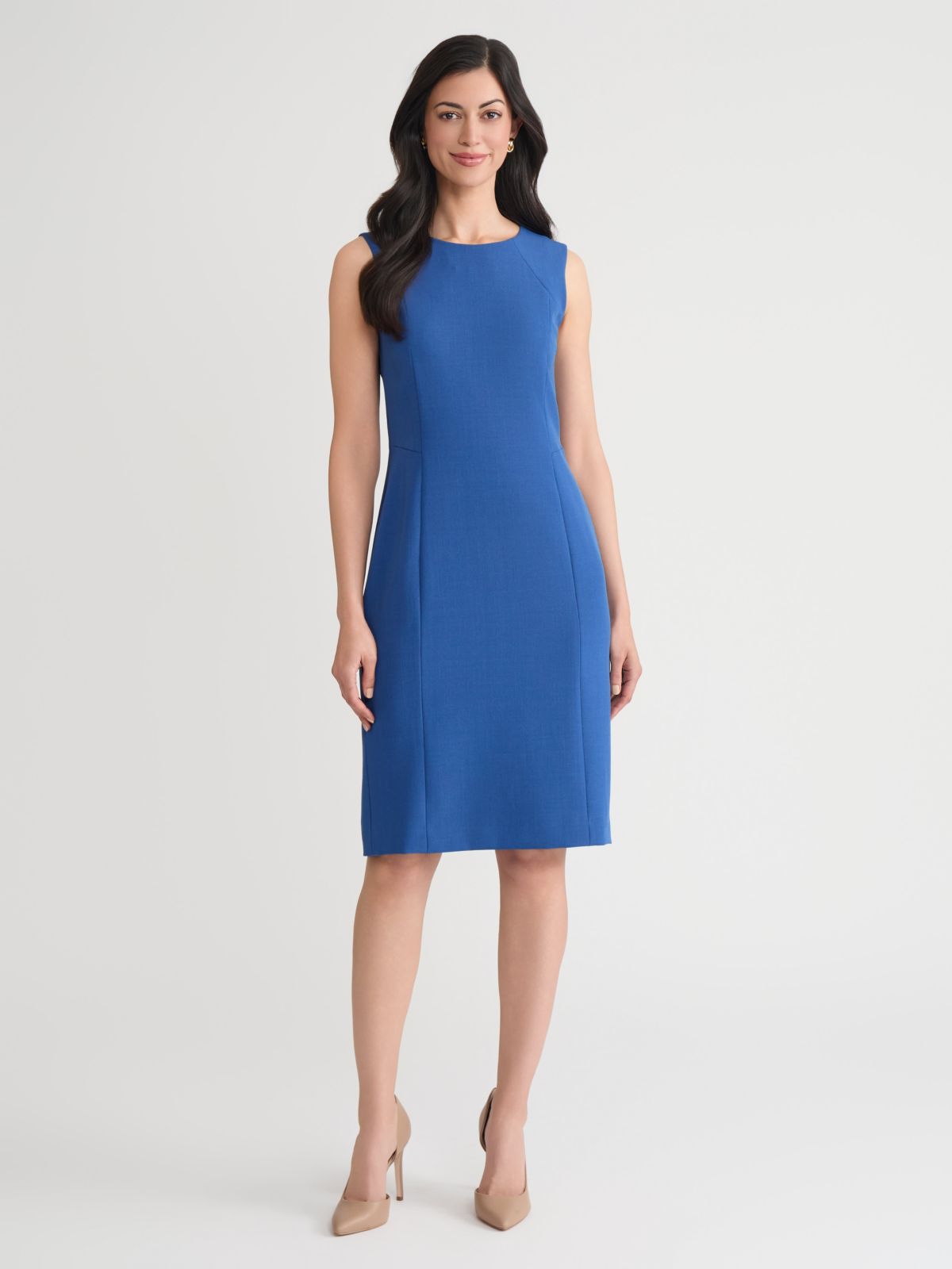 Womens Stretch Crepe Seamed Sheath Dress