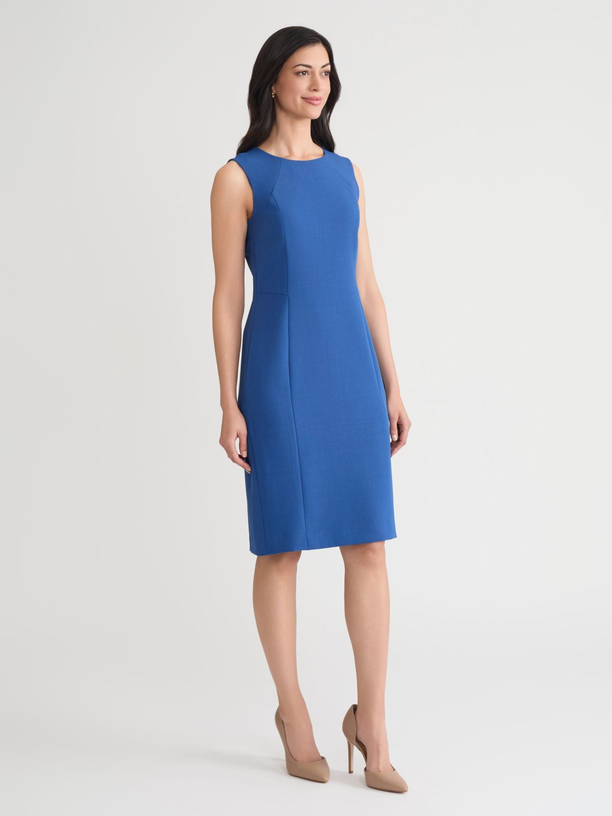 Womens Stretch Crepe Seamed Sheath Dress