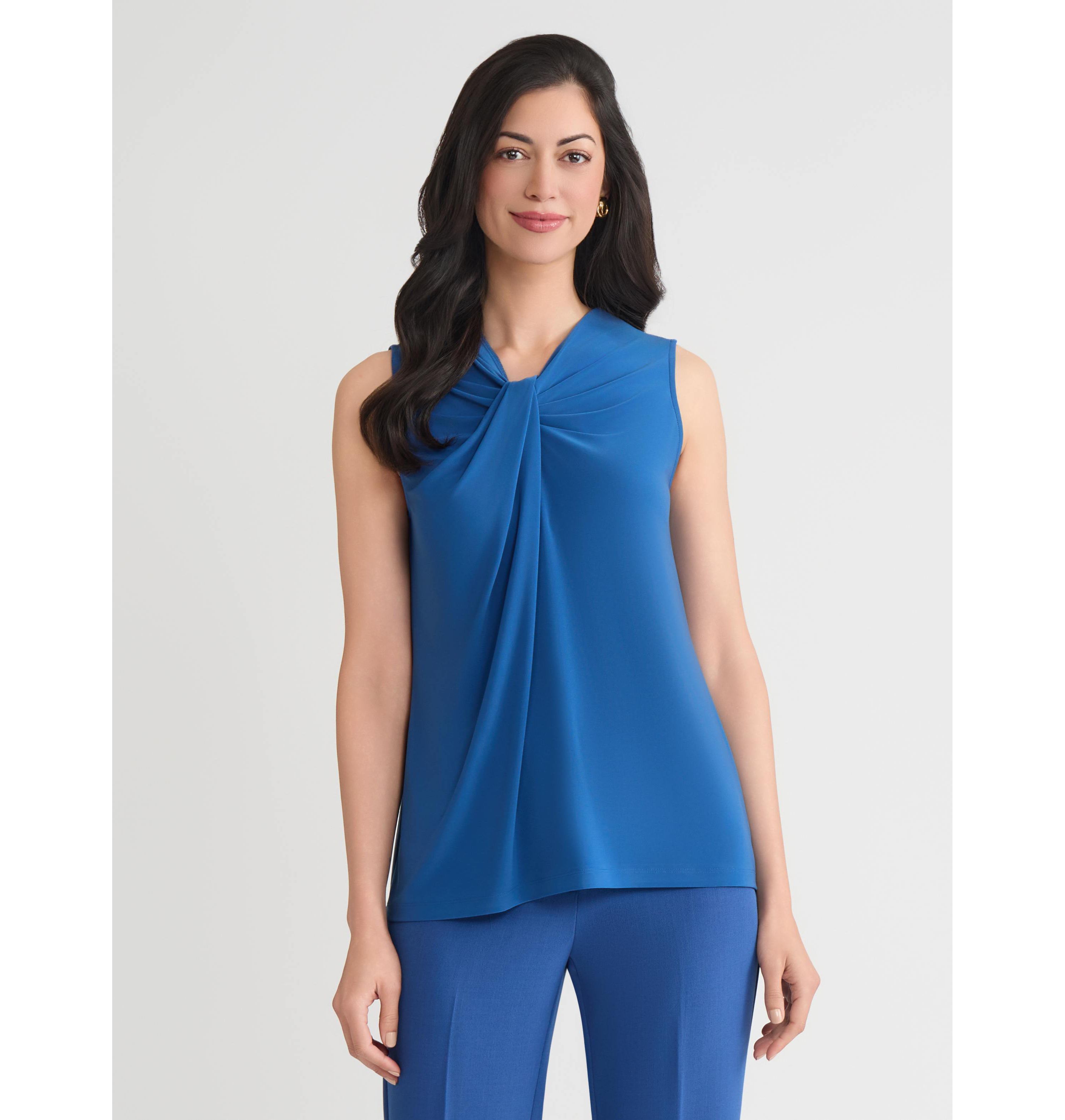 Petite Sleeveless Knot Neck Knit Top