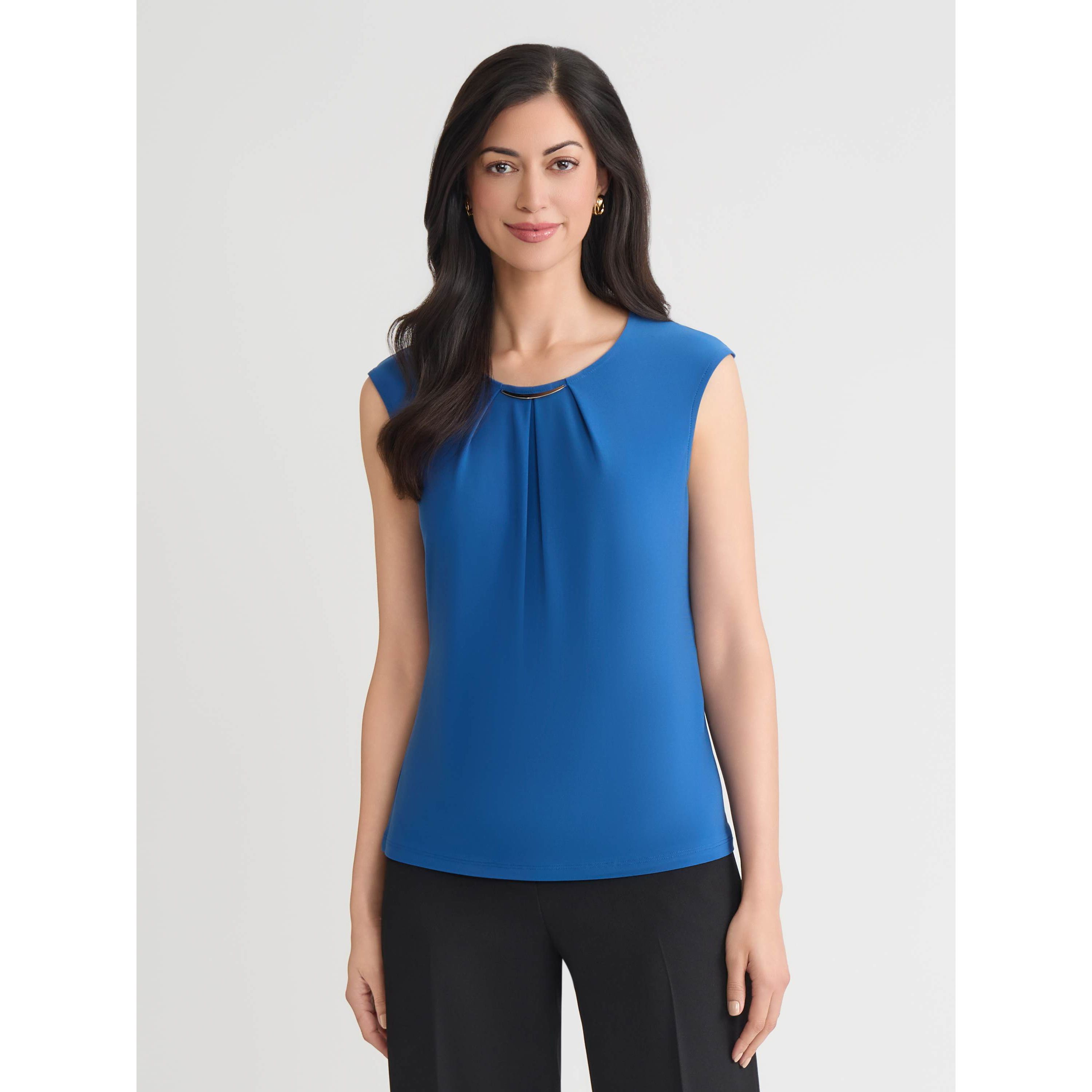 Petite Pleat Neck Knit Top with Hardware