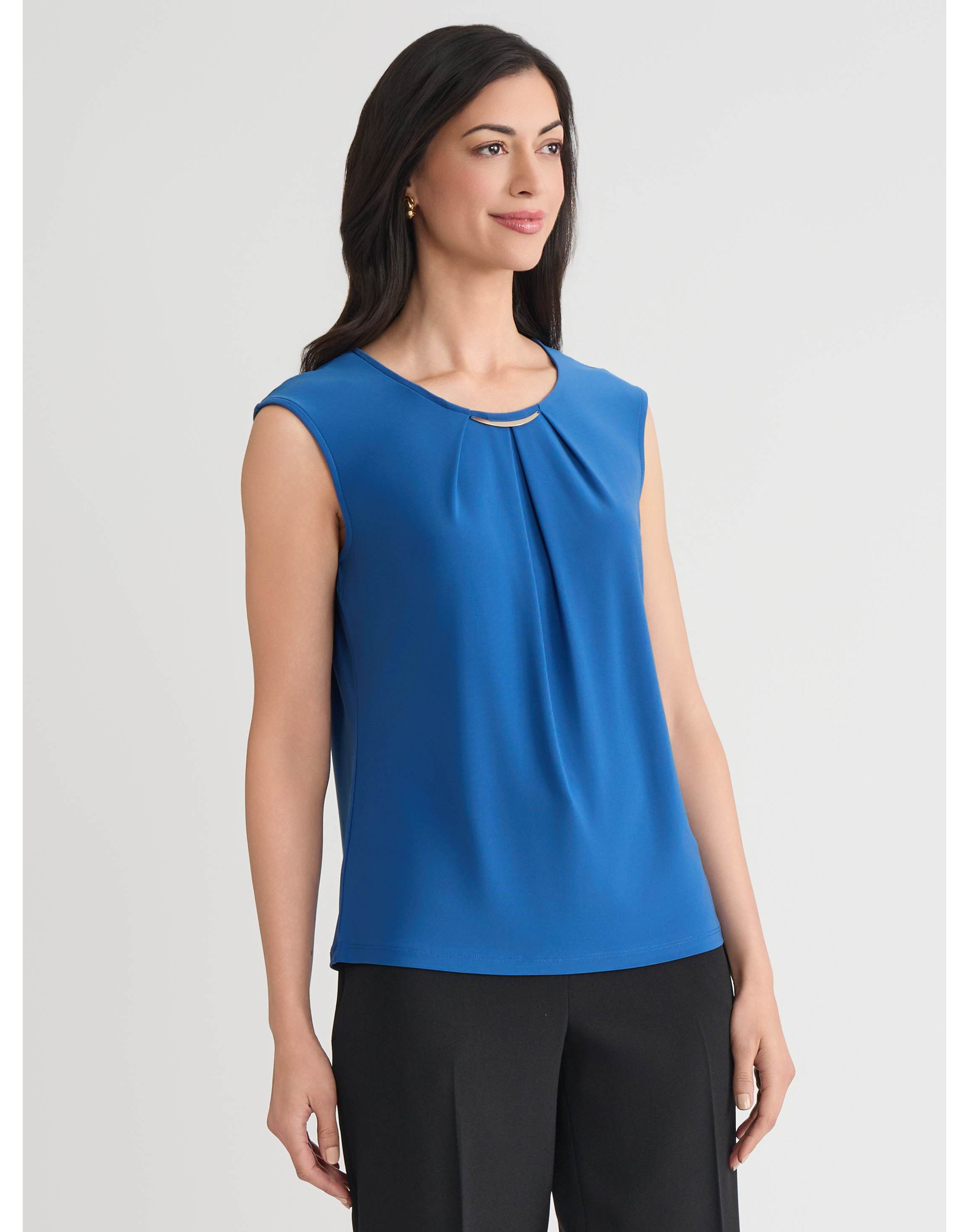 Petite Pleat Neck Knit Top with Hardware