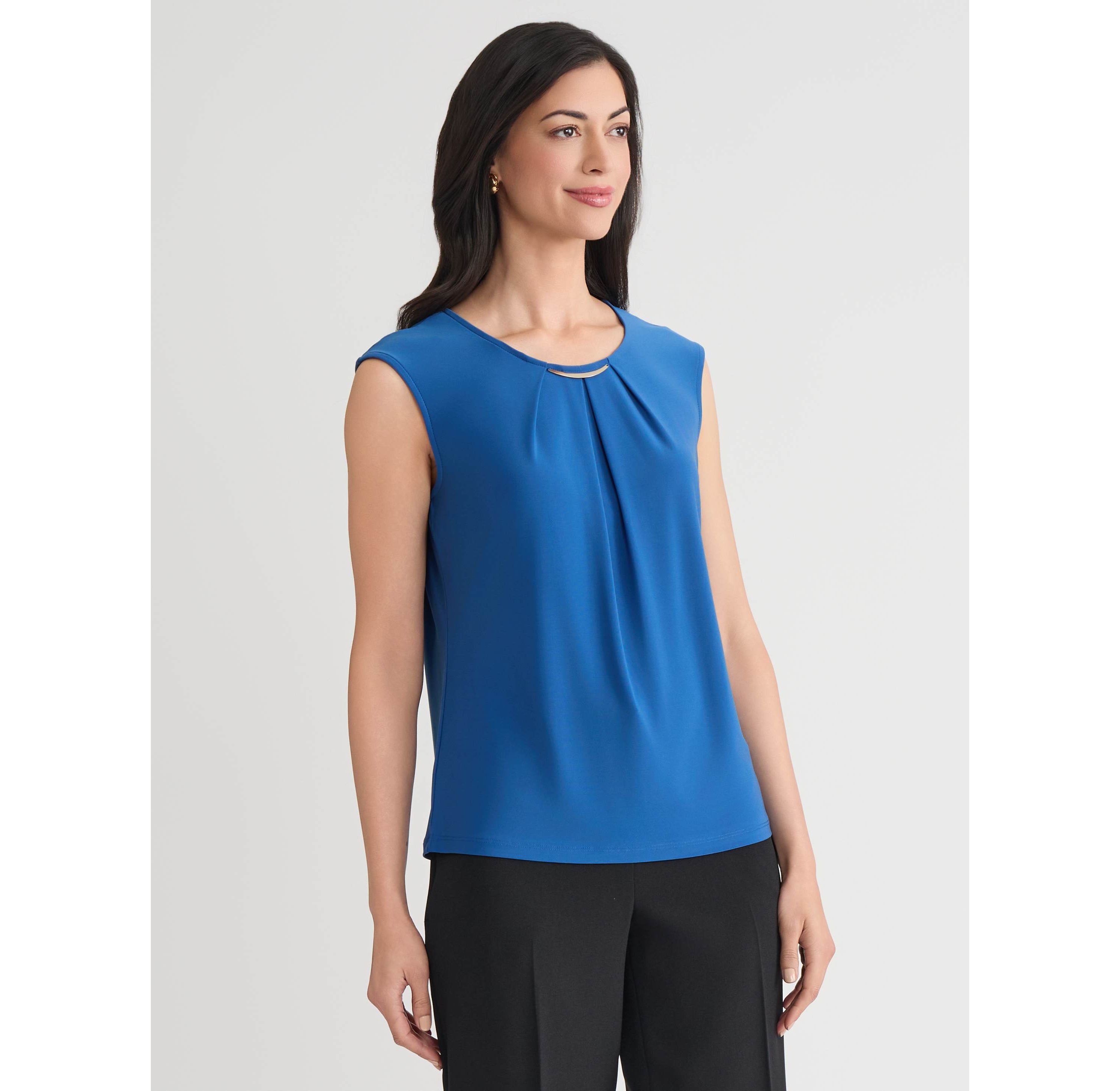 Petite Pleat Neck Knit Top with Hardware