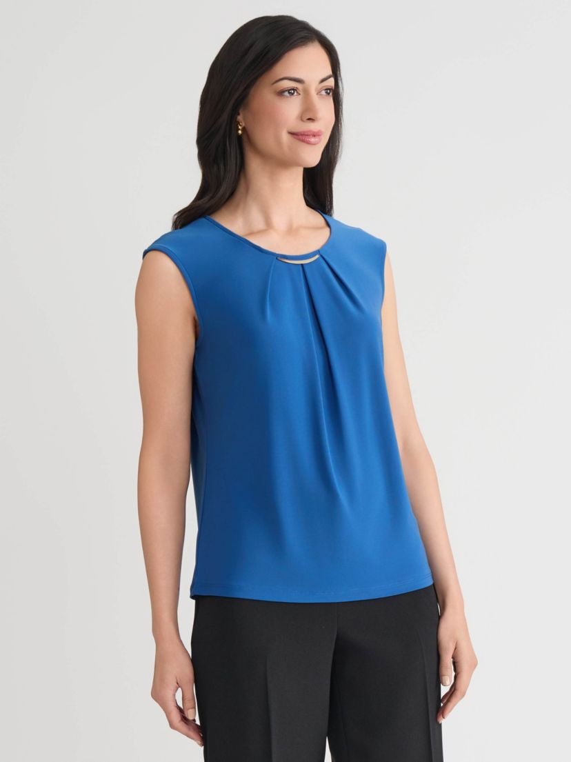 Petite Pleat Neck Knit Top with Hardware
