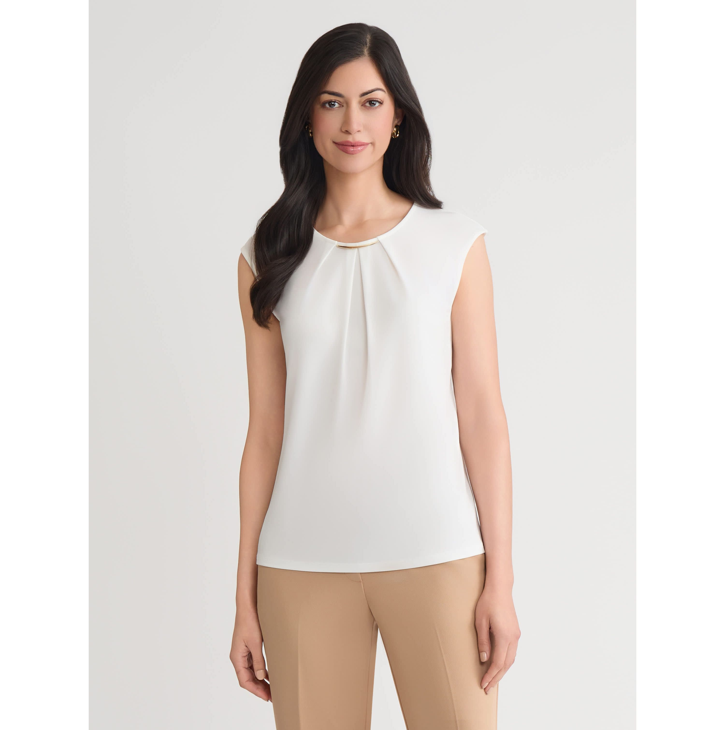 Petite Pleat Neck Knit Top with Hardware