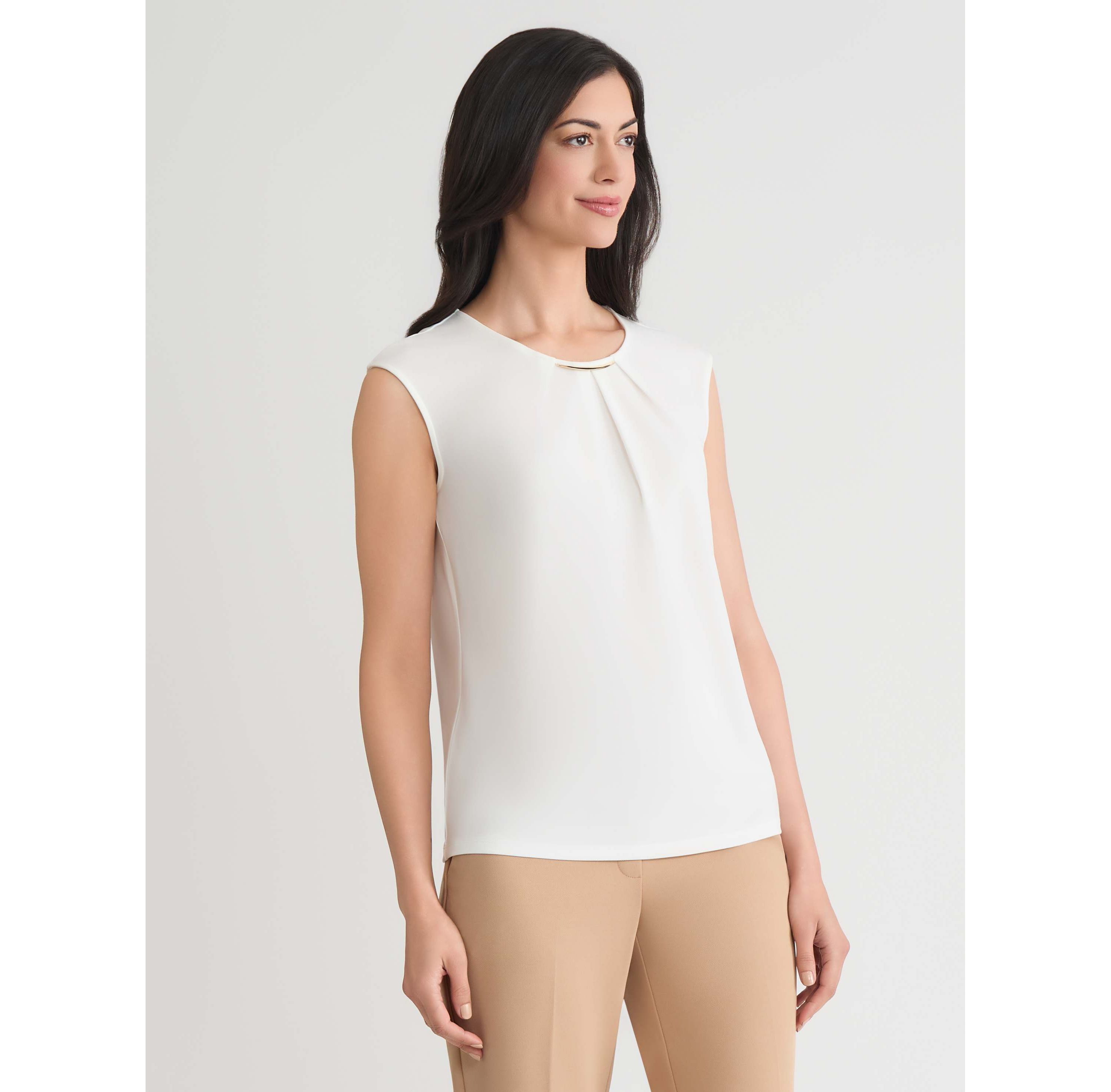 Petite Pleat Neck Knit Top with Hardware
