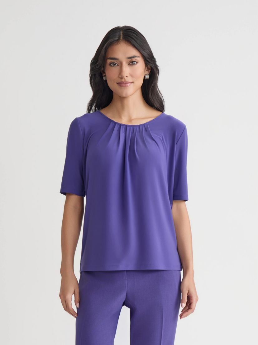 Petite Elbow Sleeve Pleat Neck Knit Top