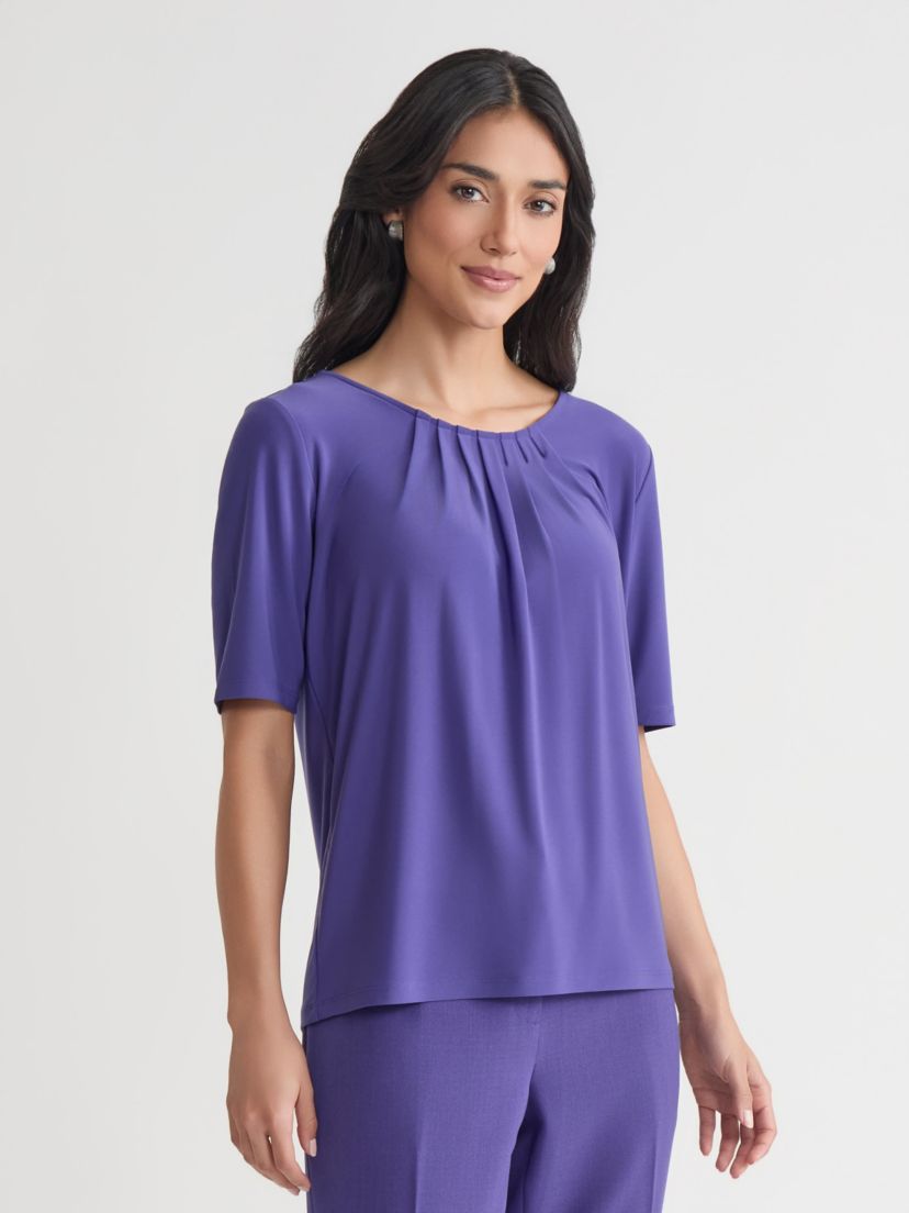 Petite Elbow Sleeve Pleat Neck Knit Top