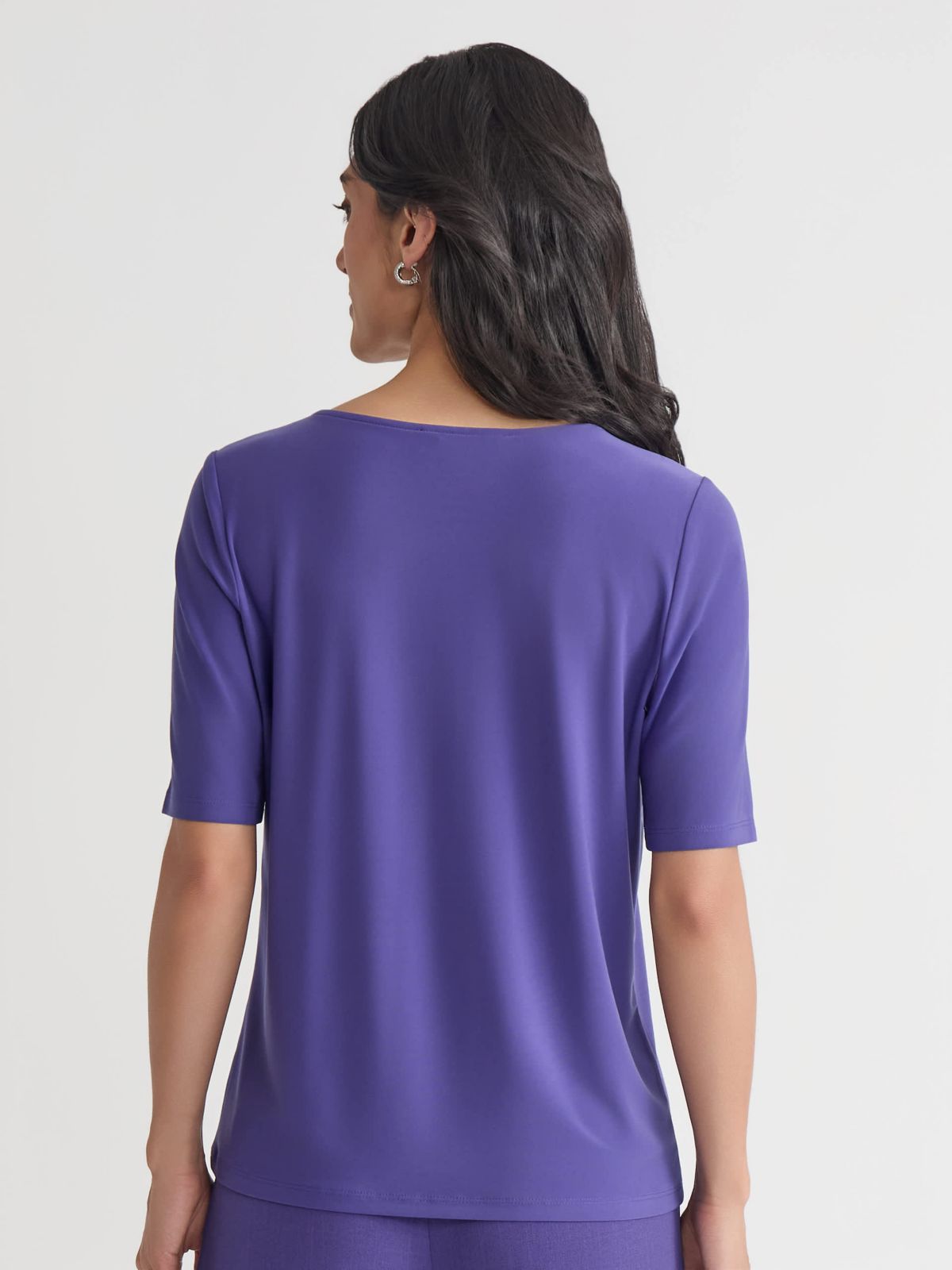 Petite Elbow Sleeve Pleat Neck Knit Top