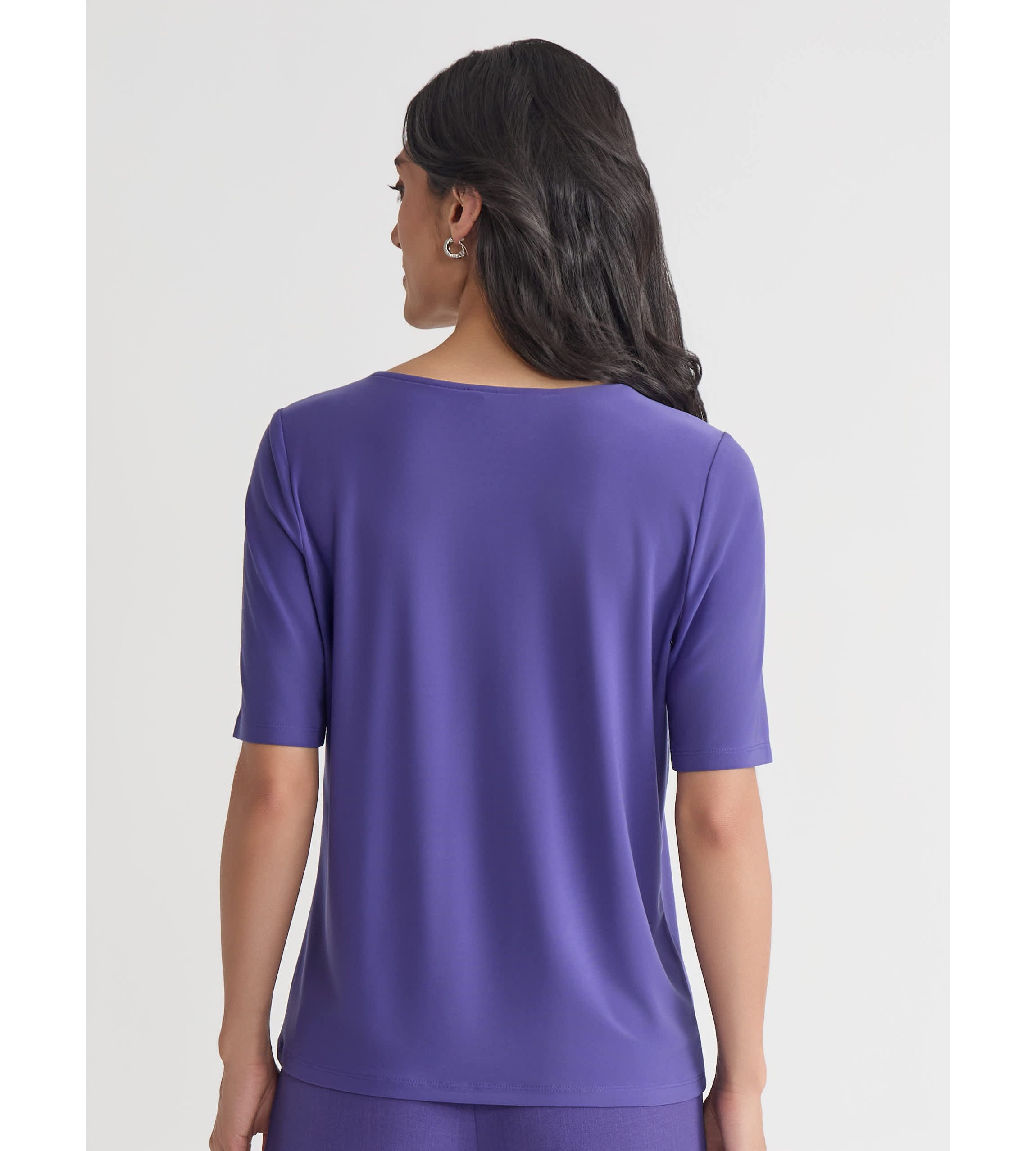 Petite Elbow Sleeve Pleat Neck Knit Top