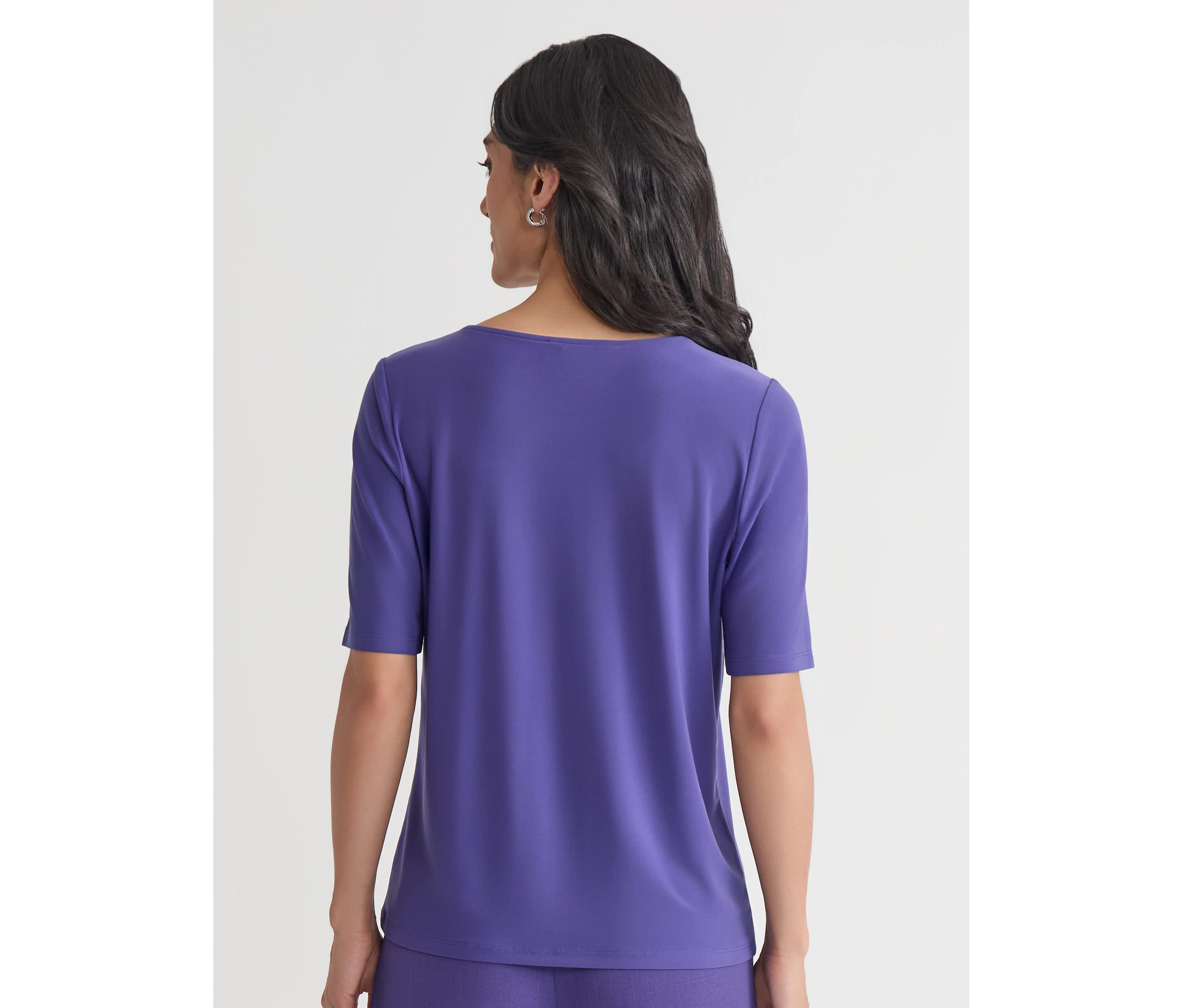 Petite Elbow Sleeve Pleat Neck Knit Top