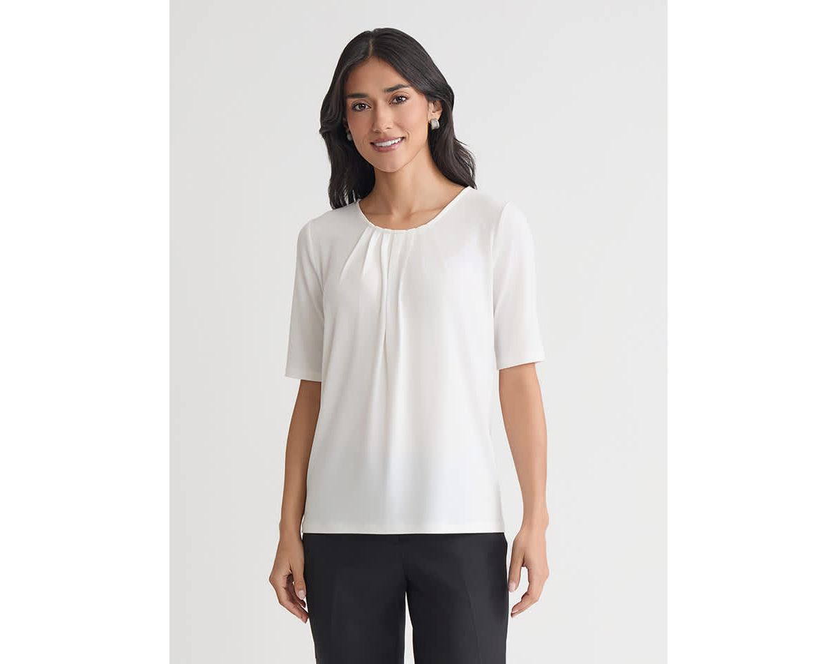 Petite Elbow Sleeve Pleat Neck Knit Top