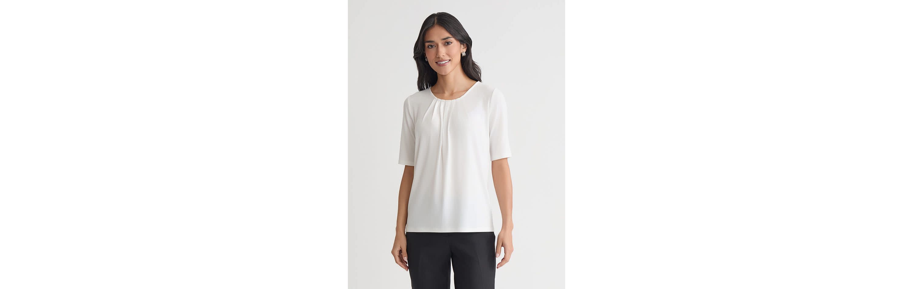 Petite Elbow Sleeve Pleat Neck Knit Top