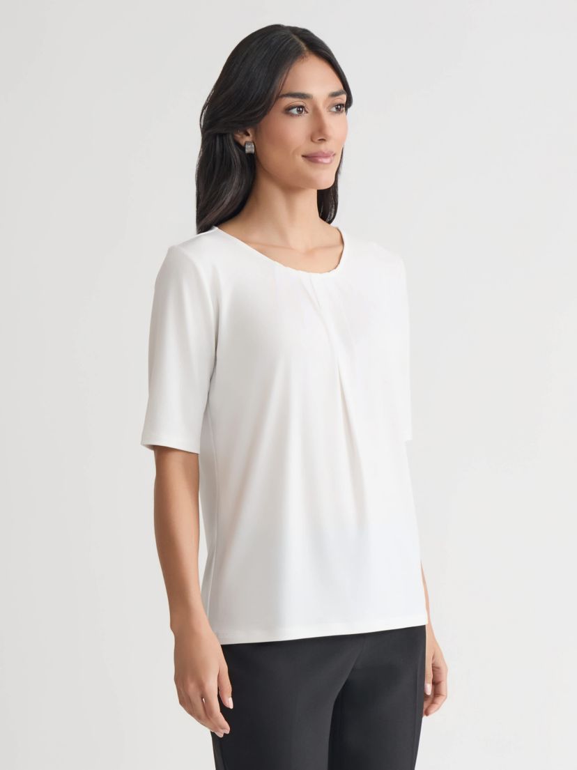 Petite Elbow Sleeve Pleat Neck Knit Top