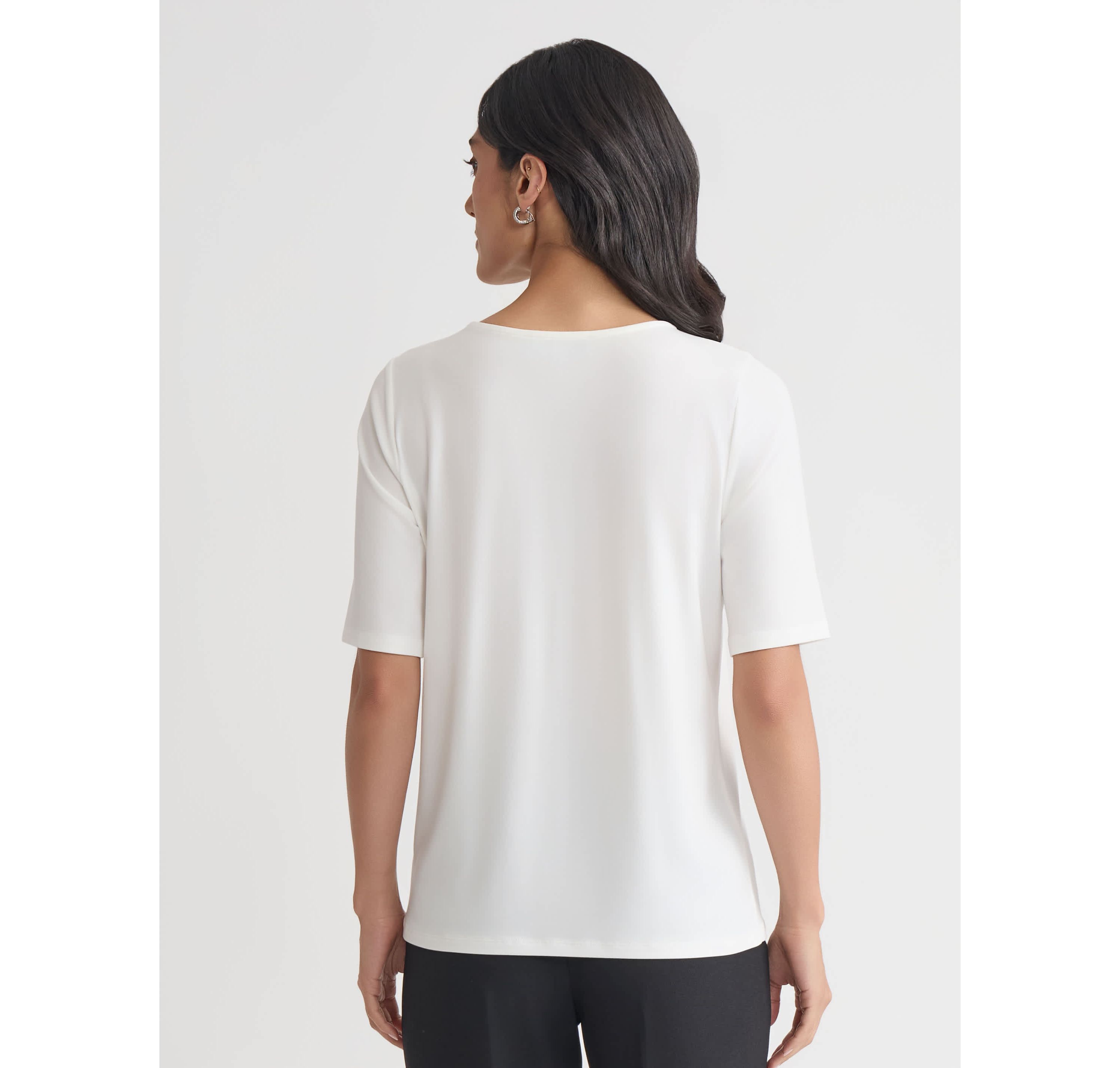 Petite Elbow Sleeve Pleat Neck Knit Top