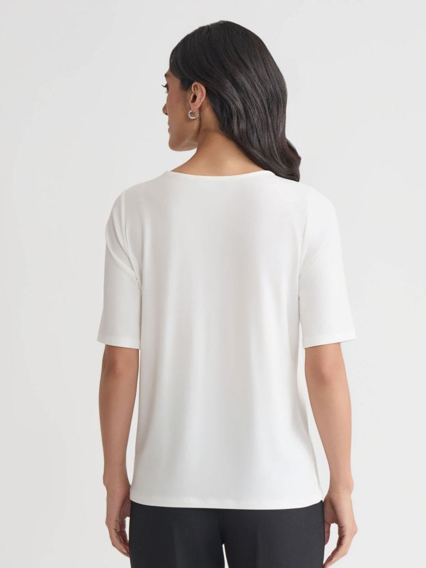 Petite Elbow Sleeve Pleat Neck Knit Top