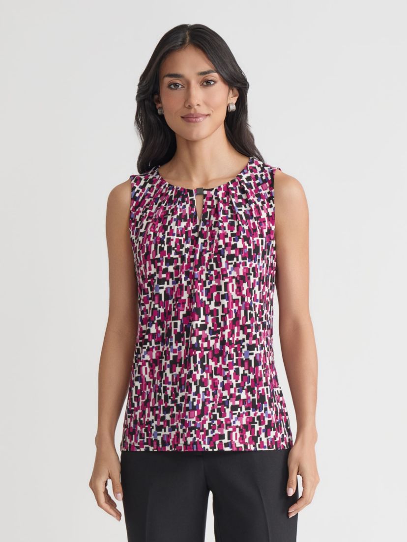 Petite Multi Print Sleeveless Pleat Neck Knit Top