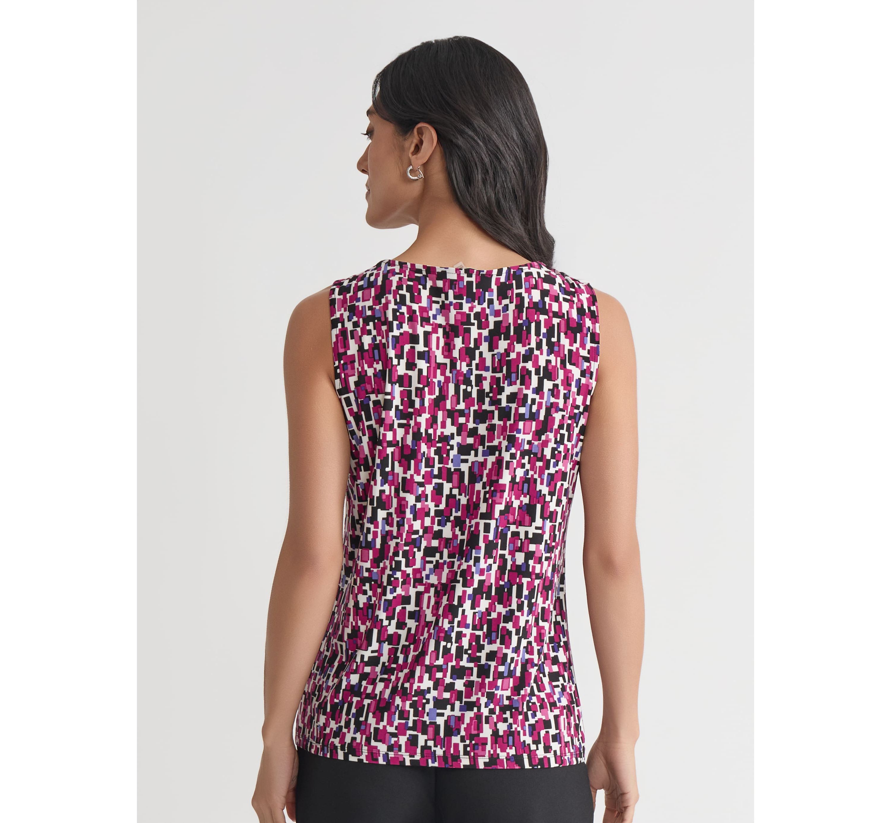 Petite Multi Print Sleeveless Pleat Neck Knit Top