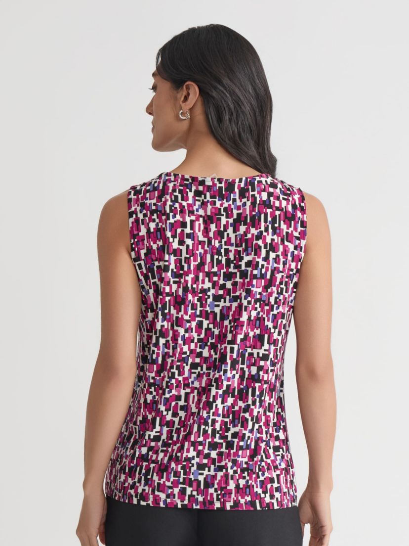 Petite Multi Print Sleeveless Pleat Neck Knit Top
