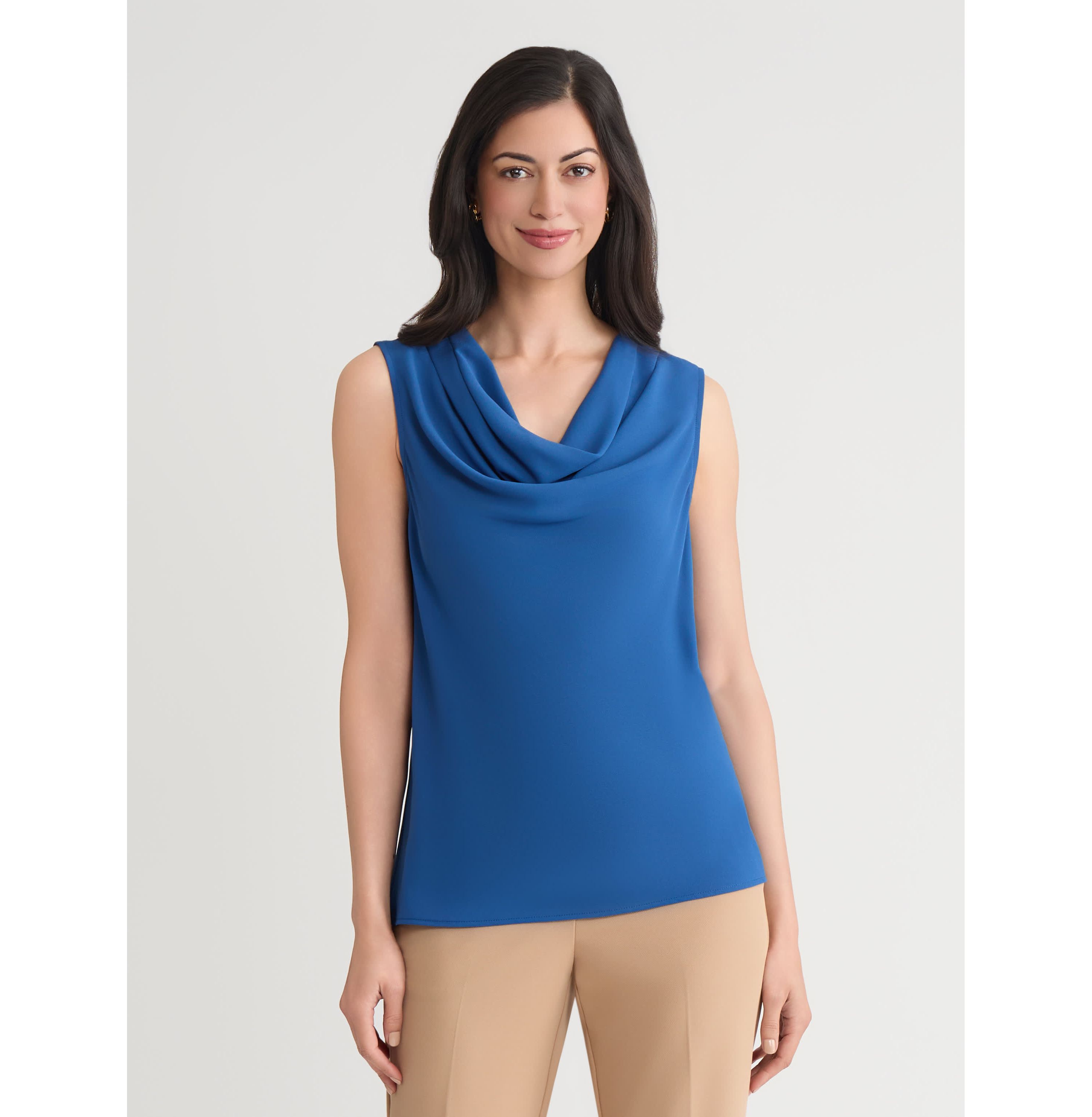 Womens Crepe Sleeveless Drape Neck Blouse