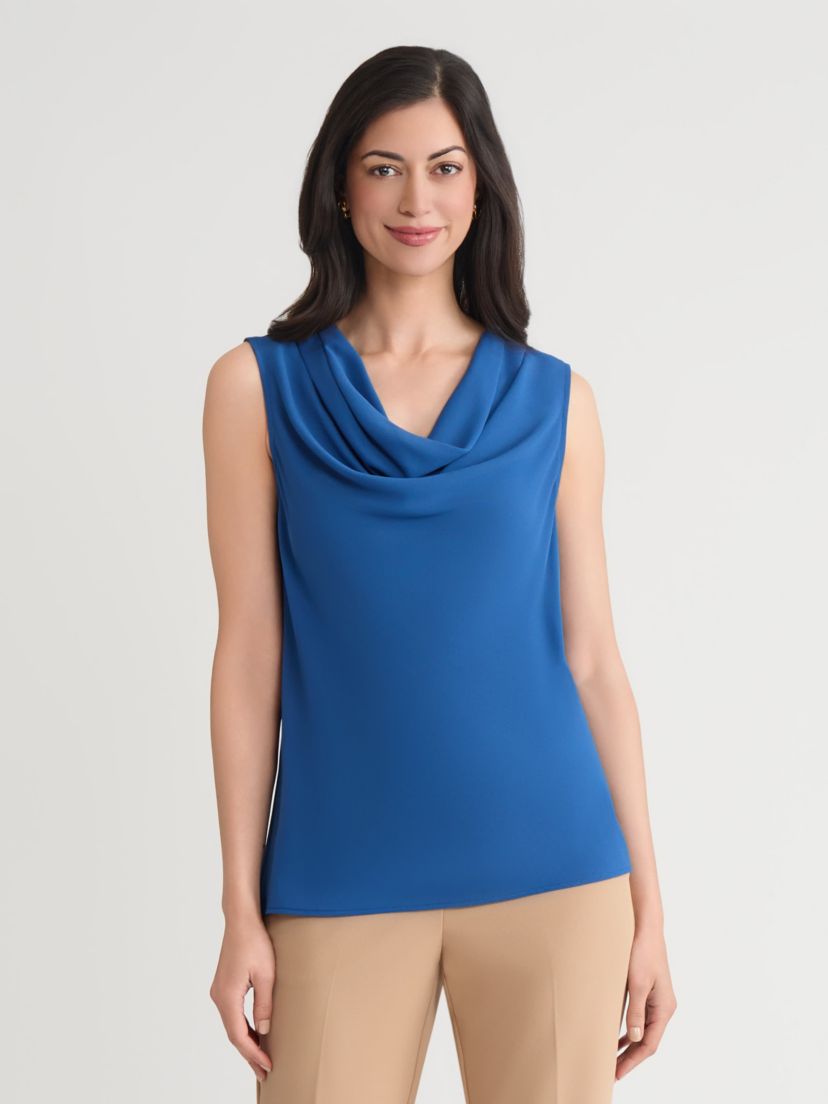 Womens Crepe Sleeveless Drape Neck Blouse