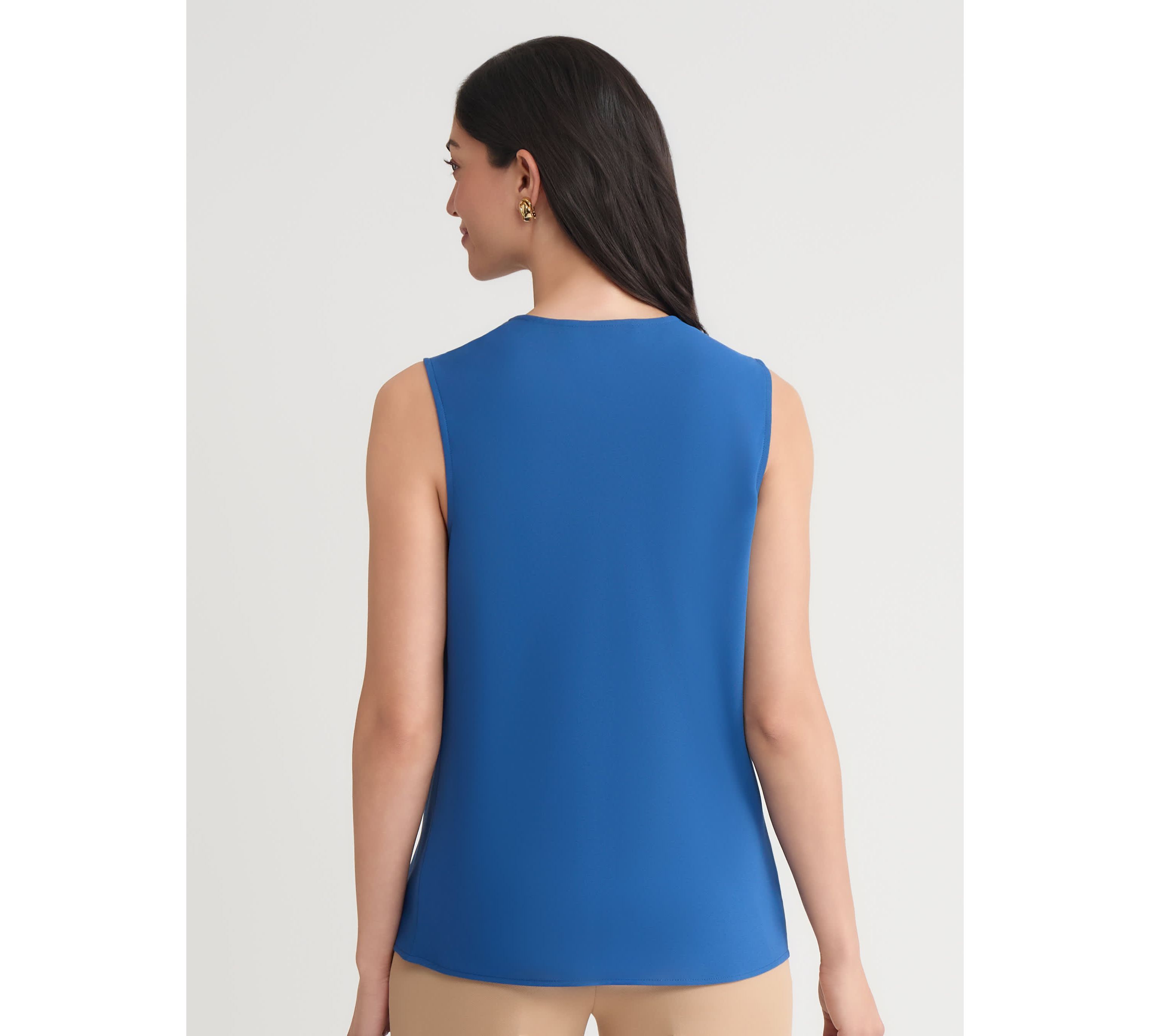 Womens Crepe Sleeveless Drape Neck Blouse