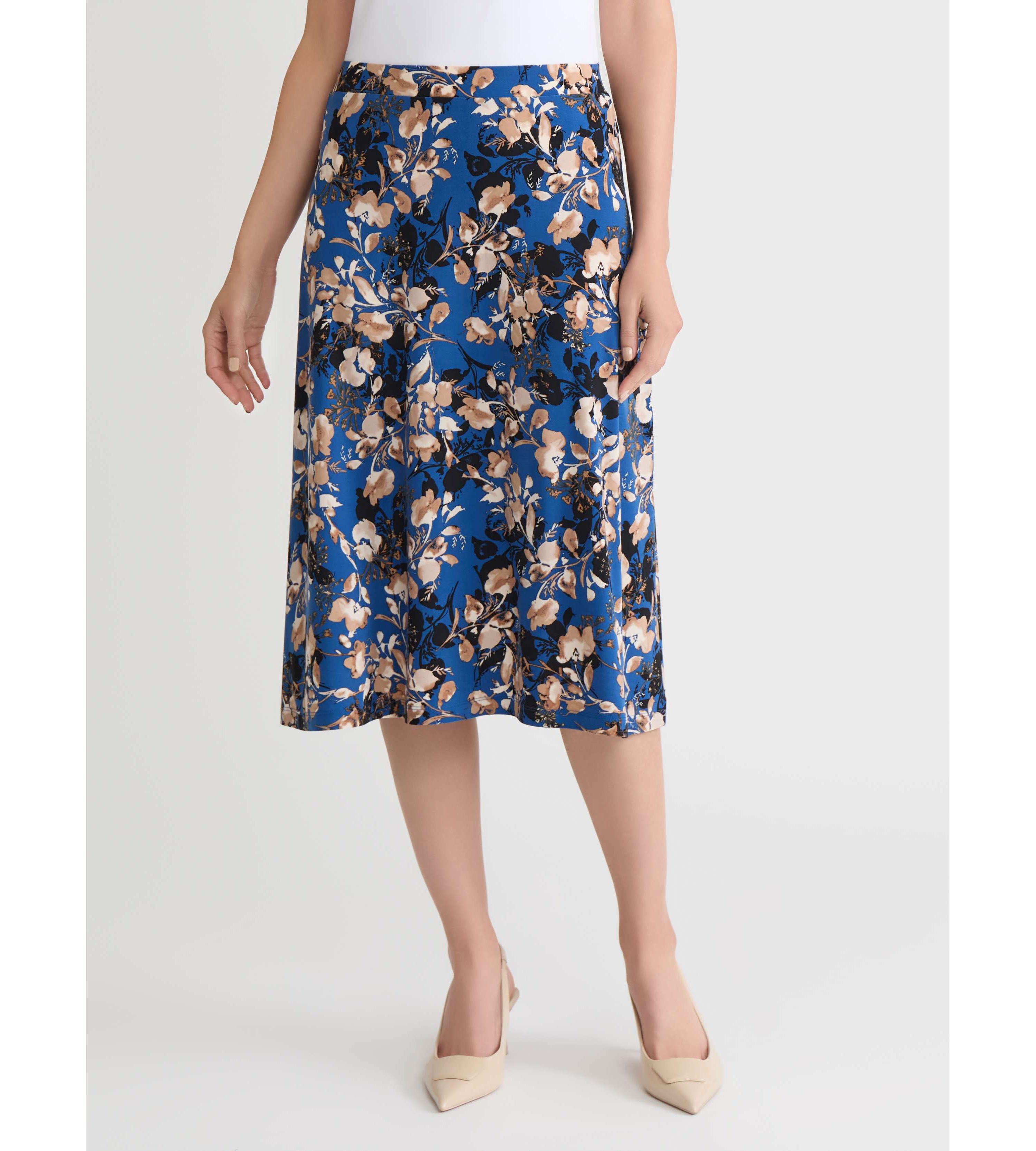 Womens Floral Print Pull On Knit Skirt