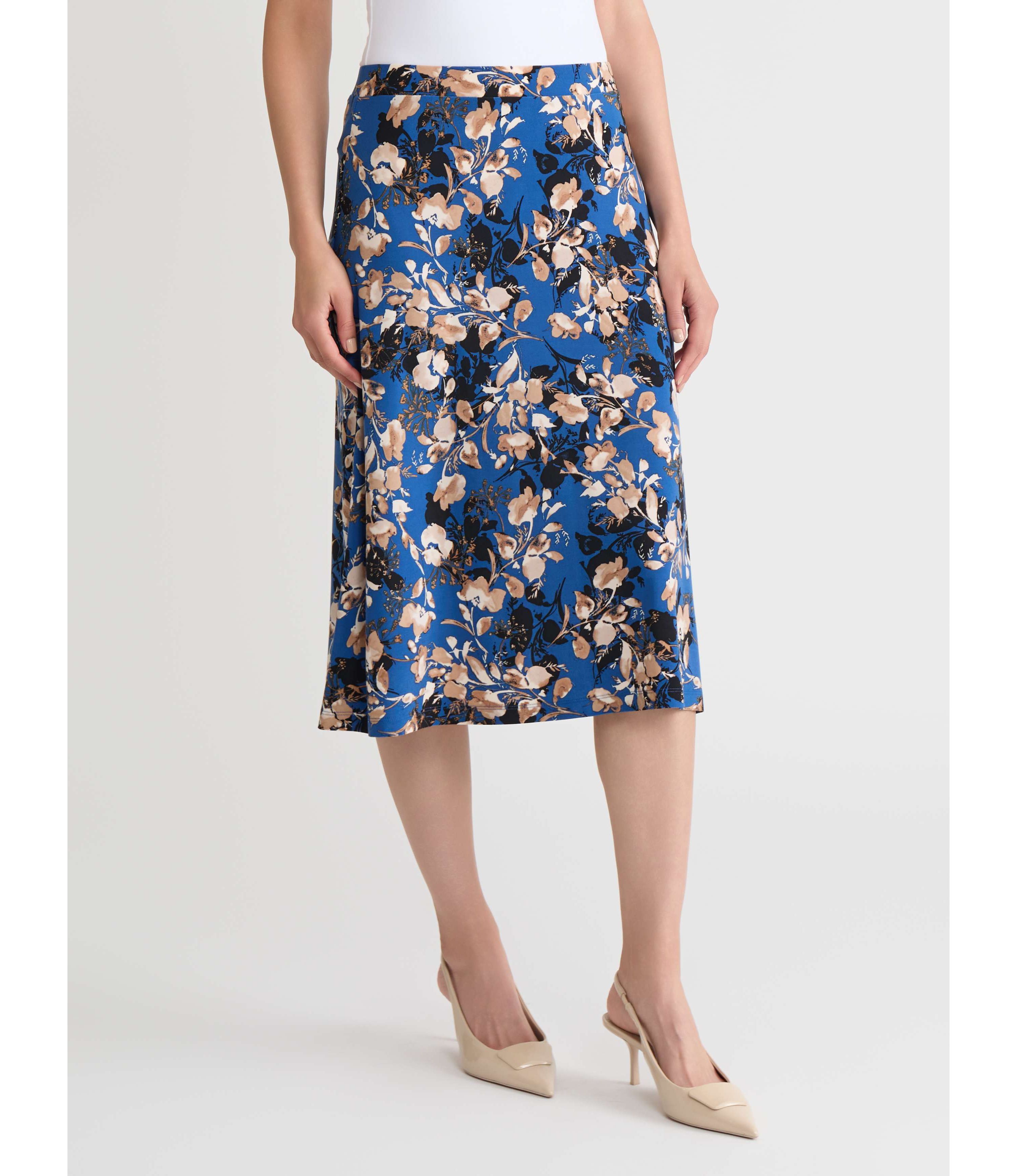 Womens Floral Print Pull On Knit Skirt